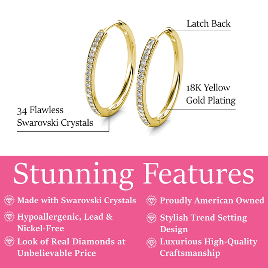 Dazzle in Elegance: Bianca 18K Yellow Gold Plated 25Mm Hoop Earrings with Sparkling Swarovski Crystals for Women