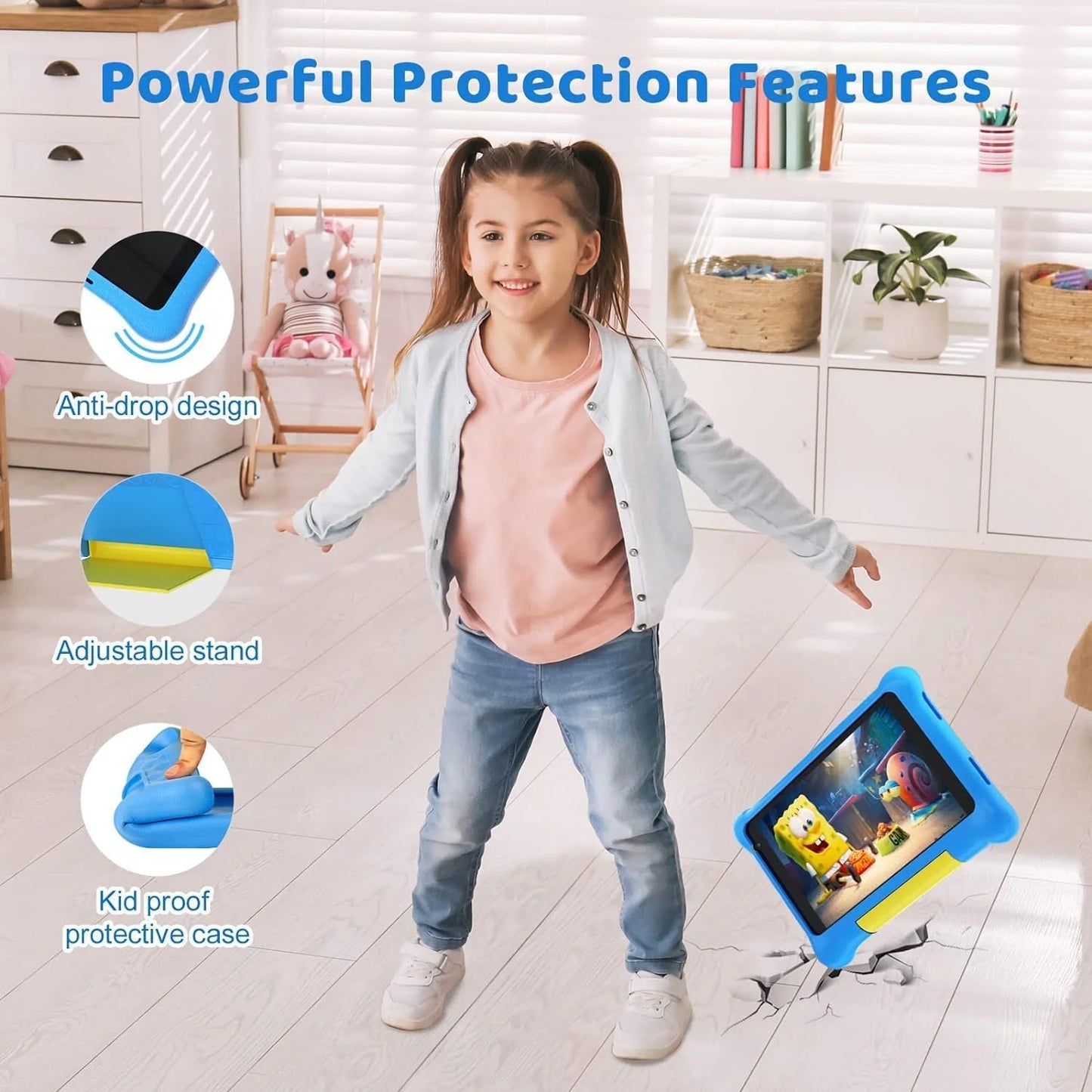 Ultimate Kids Tablet - 7-Inch Android 13 with Allwinner Quad Core, 5GB RAM, 32GB Storage & Parental Controls - Blue