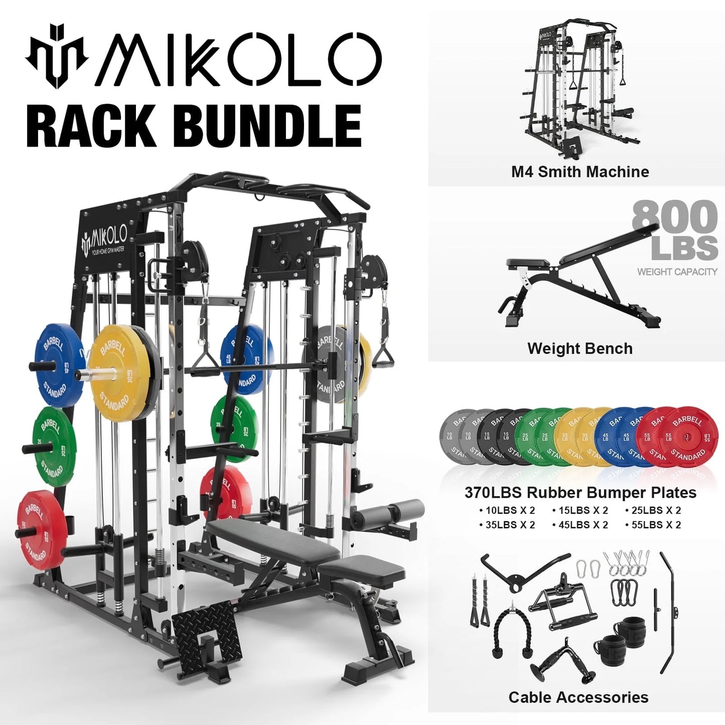 Ultimate Smith Machine Home Gym - 2200 Lbs Power Rack with Cable Crossover, 360° Landmine Attachment and Complete Strength Training Solutions