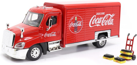 Meticulously Crafted 1:50 Scale Coca-Cola Beverage Delivery Truck with Functional Sliding Doors, Handcart, and 2 Removable Bottle Cases - A Collector's Dream!