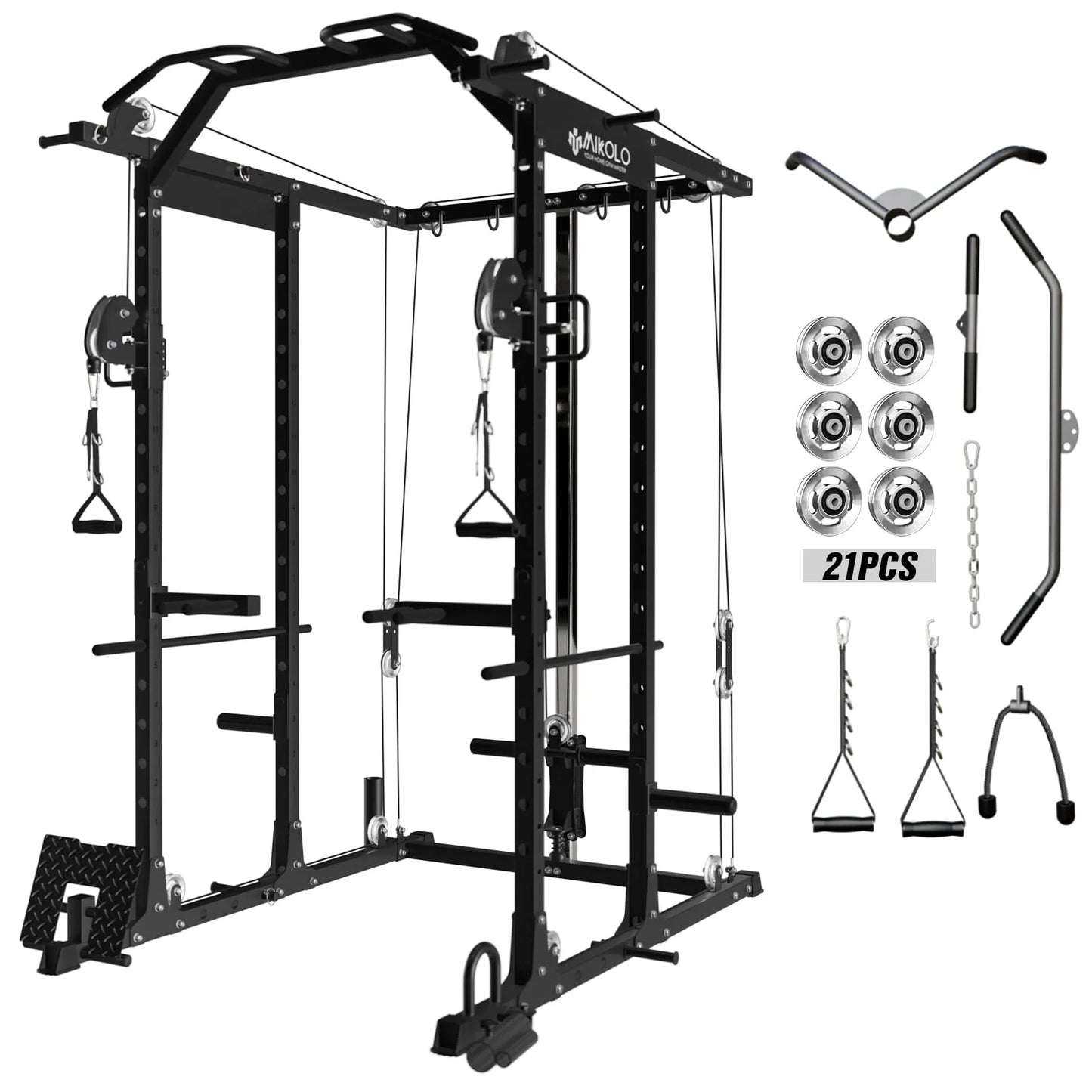 Ultimate Power Rack Cage: 1500 Lbs Weight Rack with Versatile Cable Crossover Machine – Multi-Function Squat Rack Featuring J Hooks, Dip Bars, and Landmine for Your Home Gym (Red)
