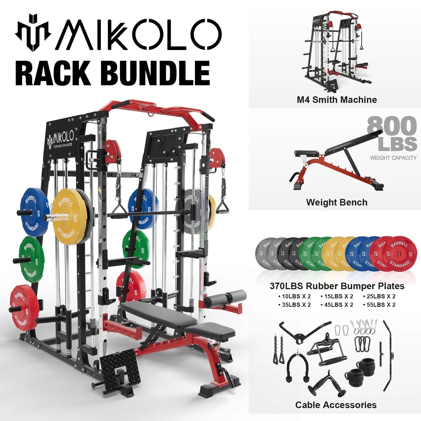 Ultimate Smith Machine Home Gym - 2200 Lbs Power Rack with Cable Crossover, 360° Landmine Attachment and Complete Strength Training Solutions