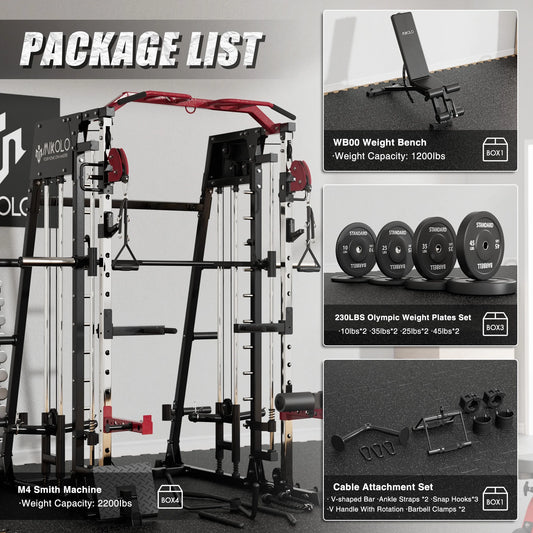 Ultimate Smith Machine Home Gym: 2200 Lbs Power Rack Cage with Multi-Function Cable Crossover and Complete Home Package