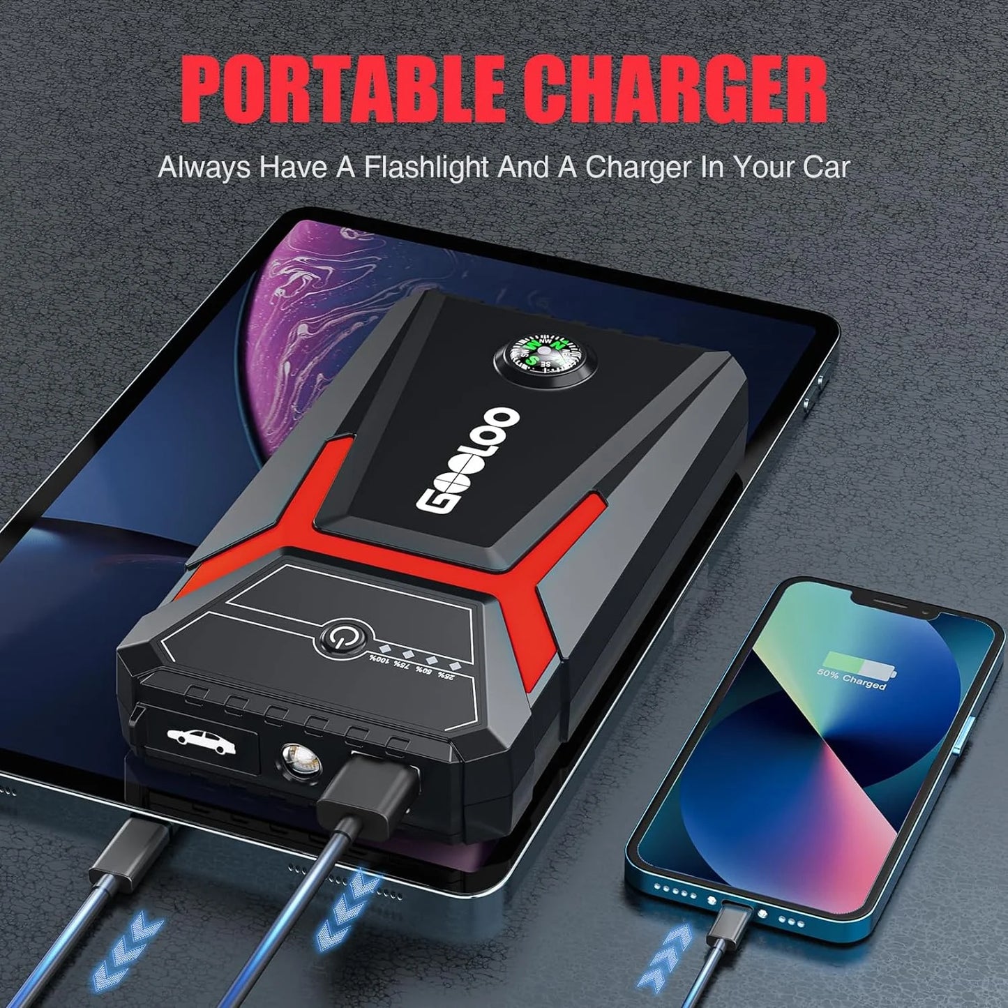 Power Up Your Adventures with the GOOLOO 1500A Peak Car Jump Starter - The Ultimate Portable Battery Booster for Gas & Diesel Engines