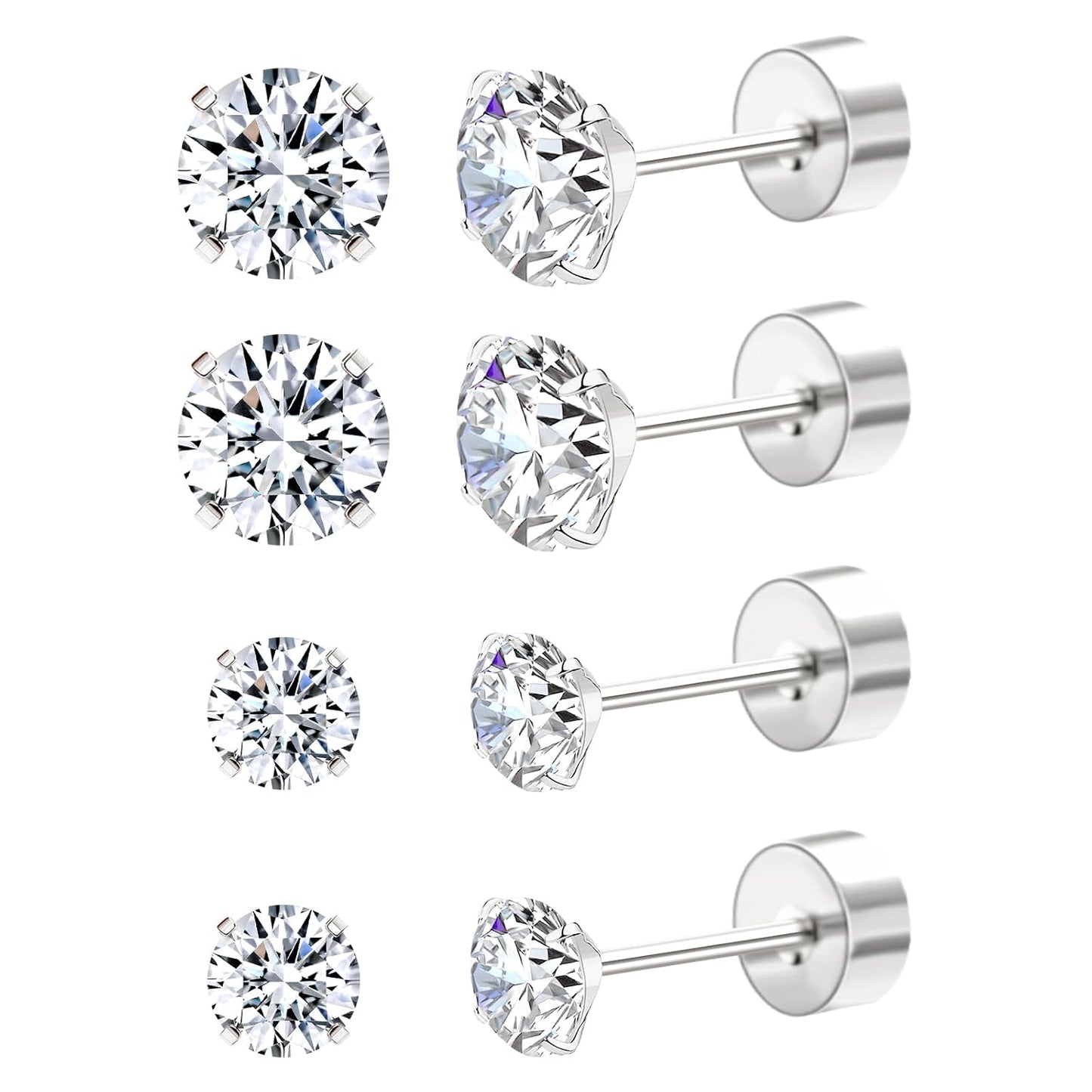 Elegant Resizable Black Stud Earrings for Women - Hypoallergenic Flat Back Nap Earrings in 3mm and 5mm for Sensitive Ears, Perfect as Birthday Gifts