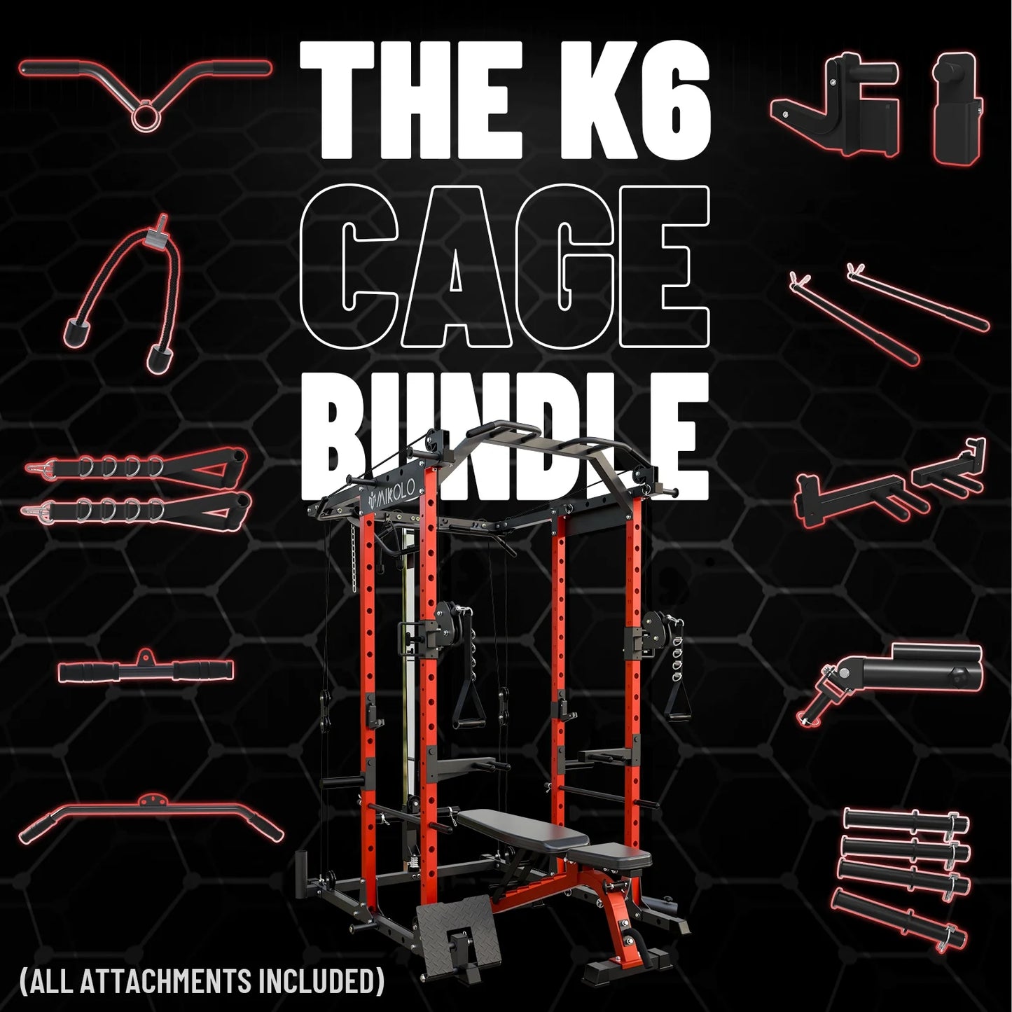 Ultimate Power Rack Cage: 1500 Lbs Weight Rack with Versatile Cable Crossover Machine – Multi-Function Squat Rack Featuring J Hooks, Dip Bars, and Landmine for Your Home Gym (Red)