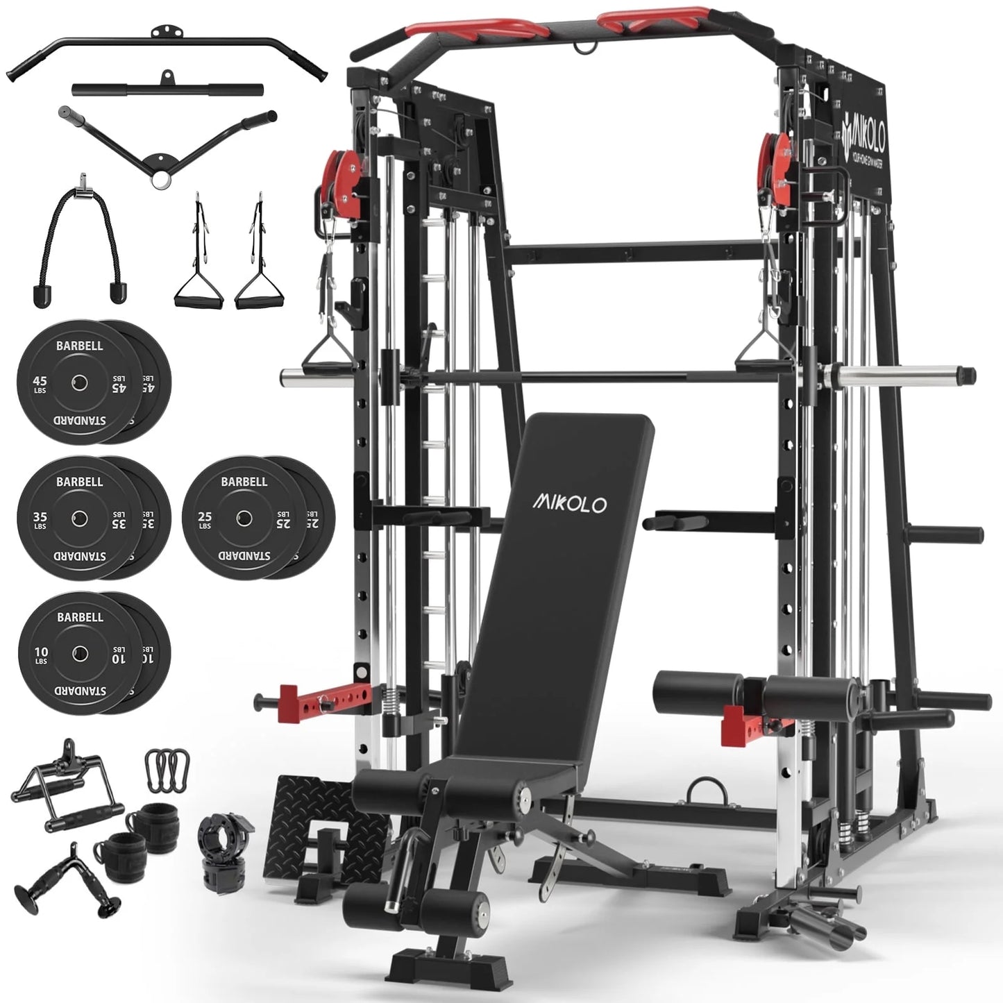 Ultimate Smith Machine Home Gym: 2200 Lbs Power Rack Cage with Multi-Function Cable Crossover and Complete Home Package