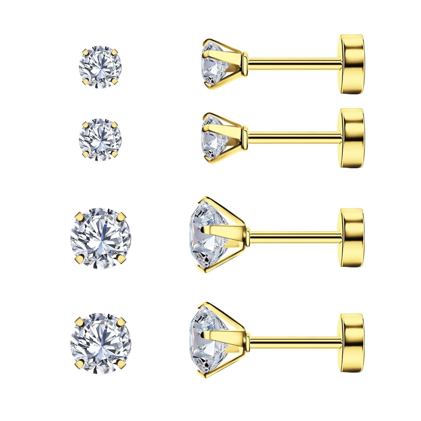 Elevate Your Style with 2 Pairs of Dazzling CZ Flat Back Stud Earrings - Perfect for Cartilage and Everyday Wear!