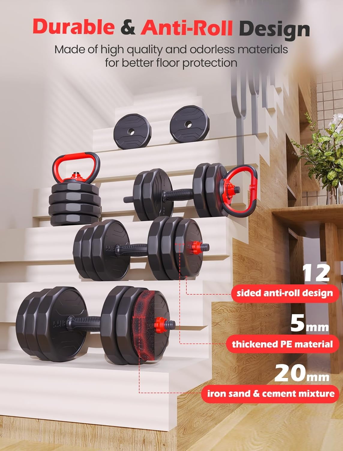 Elevate Your Fitness Game with Our 90Lbs 6-in-1 Adjustable Dumbbell Set - Perfect for Home Gyms and Any Fitness Level!