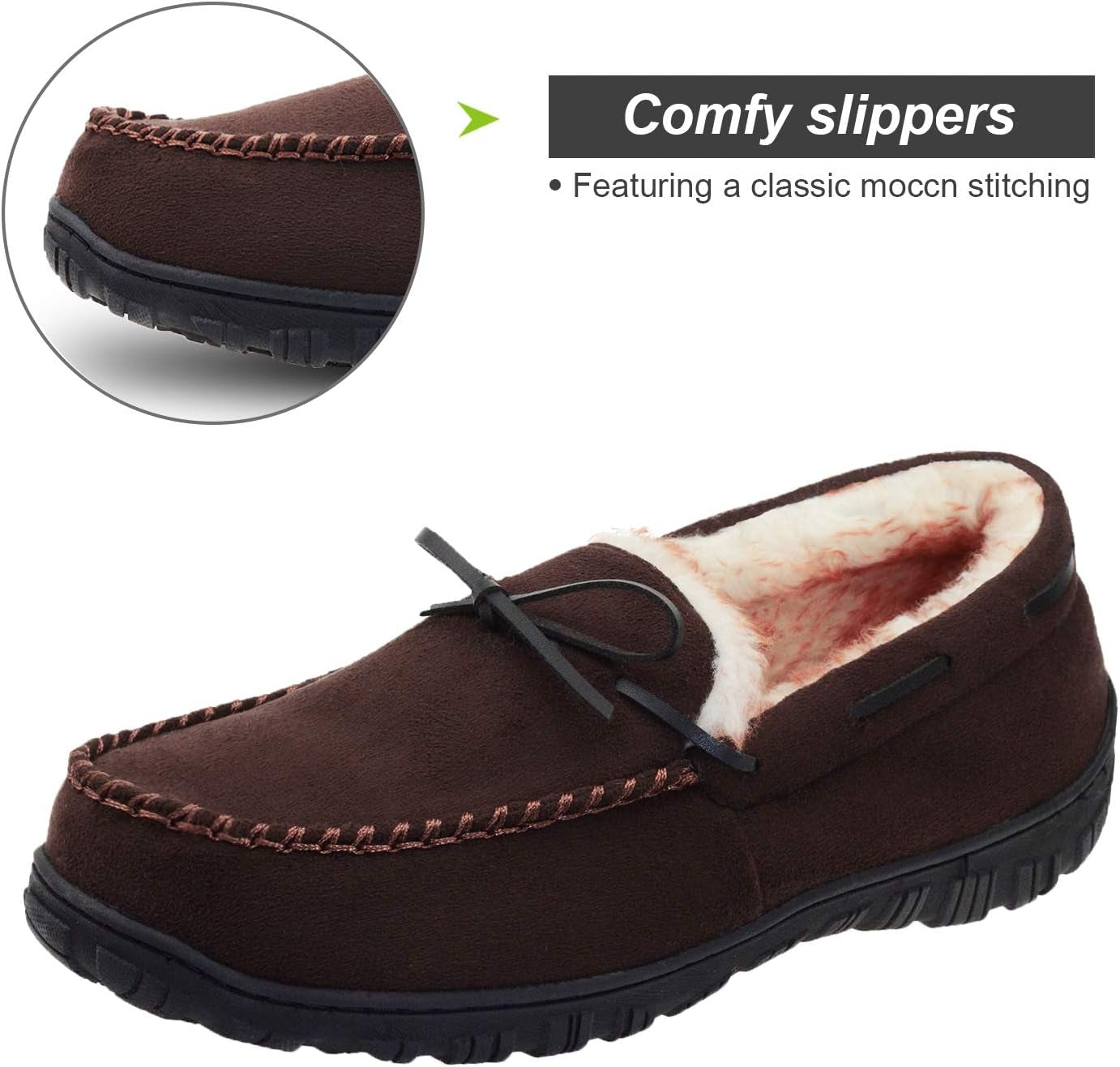 Men'S Moccasin Slippers Memory Foam Warm Plush House Slippers, Indoor Outdoor Comfortable Winter House Shoes