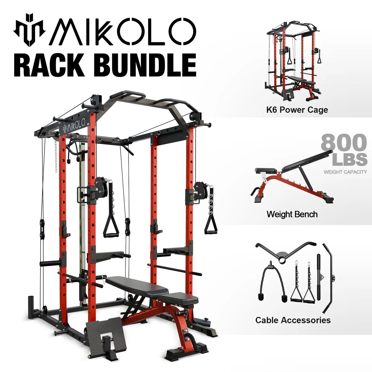 Ultimate Power Rack Cage: 1500 Lbs Weight Rack with Versatile Cable Crossover Machine – Multi-Function Squat Rack Featuring J Hooks, Dip Bars, and Landmine for Your Home Gym (Red)