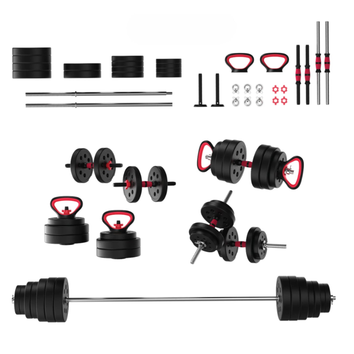Transform Your Home Workouts with the FitRx 100Lbs Adjustable Dumbbells, Kettlebells, and Barbell Weight Set