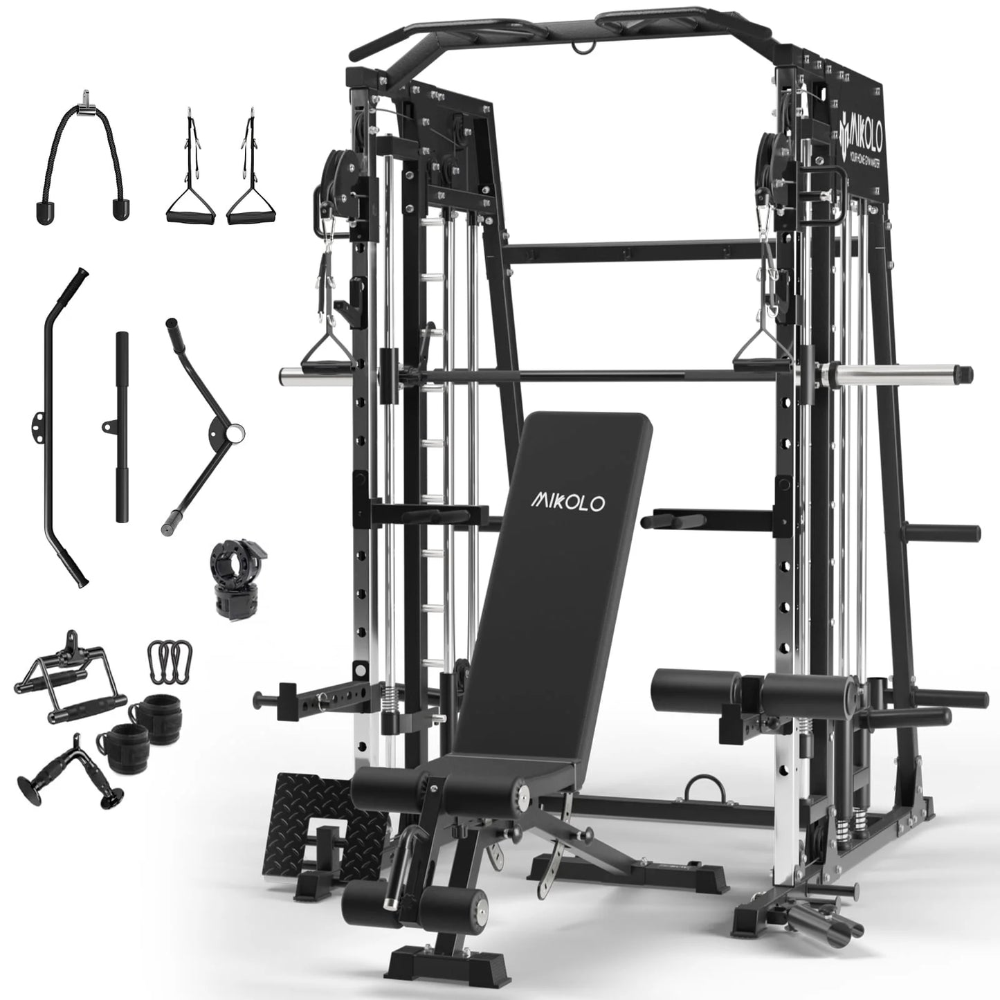 Ultimate Smith Machine Home Gym: 2200 Lbs Power Rack Cage with Multi-Function Cable Crossover and Complete Home Package