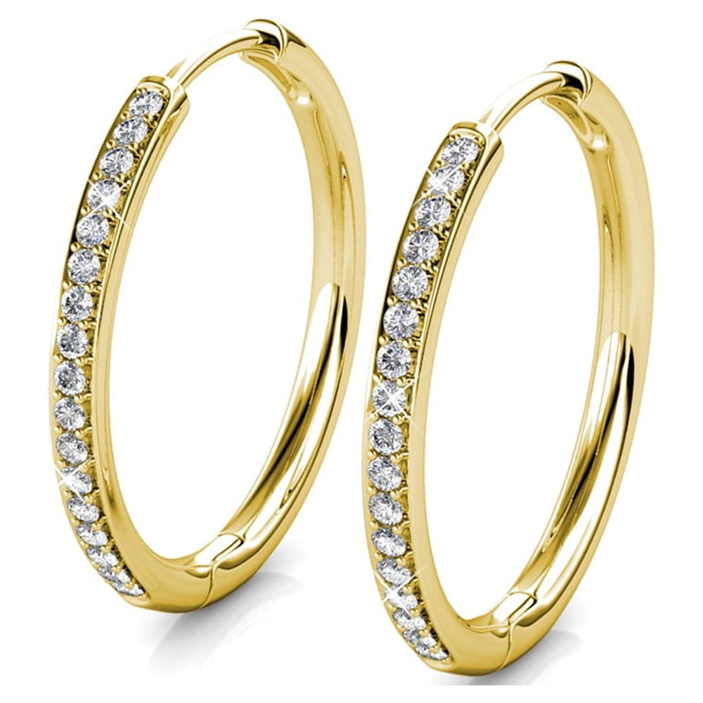 Dazzle in Elegance: Bianca 18K Yellow Gold Plated 25Mm Hoop Earrings with Sparkling Swarovski Crystals for Women