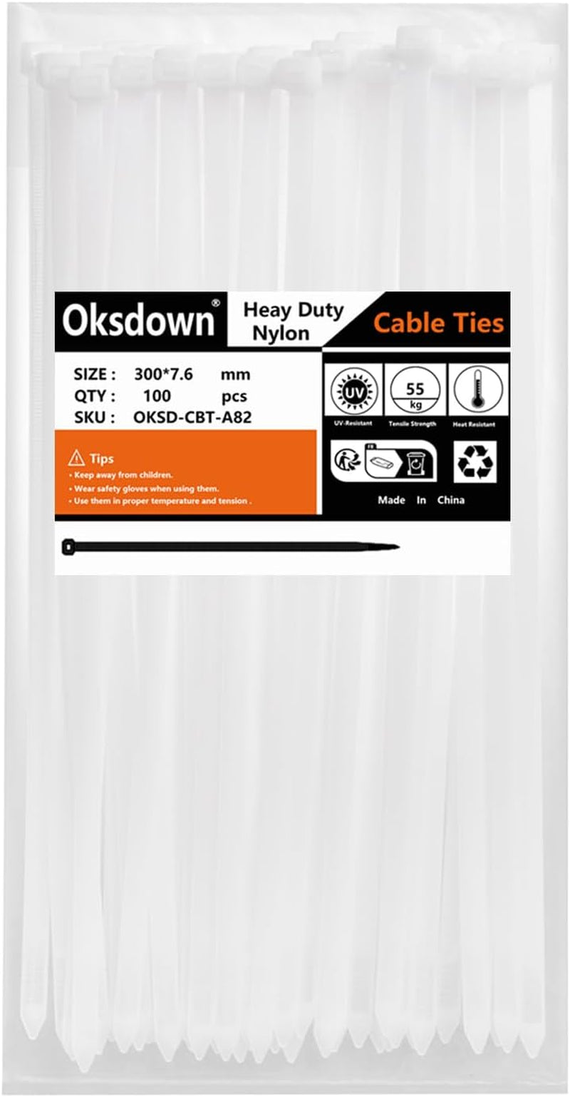 100 Pack of 12 Inch Heavy Duty Black Zip Ties - Durable Cable Management Solution with 120 Lbs Tensile Strength