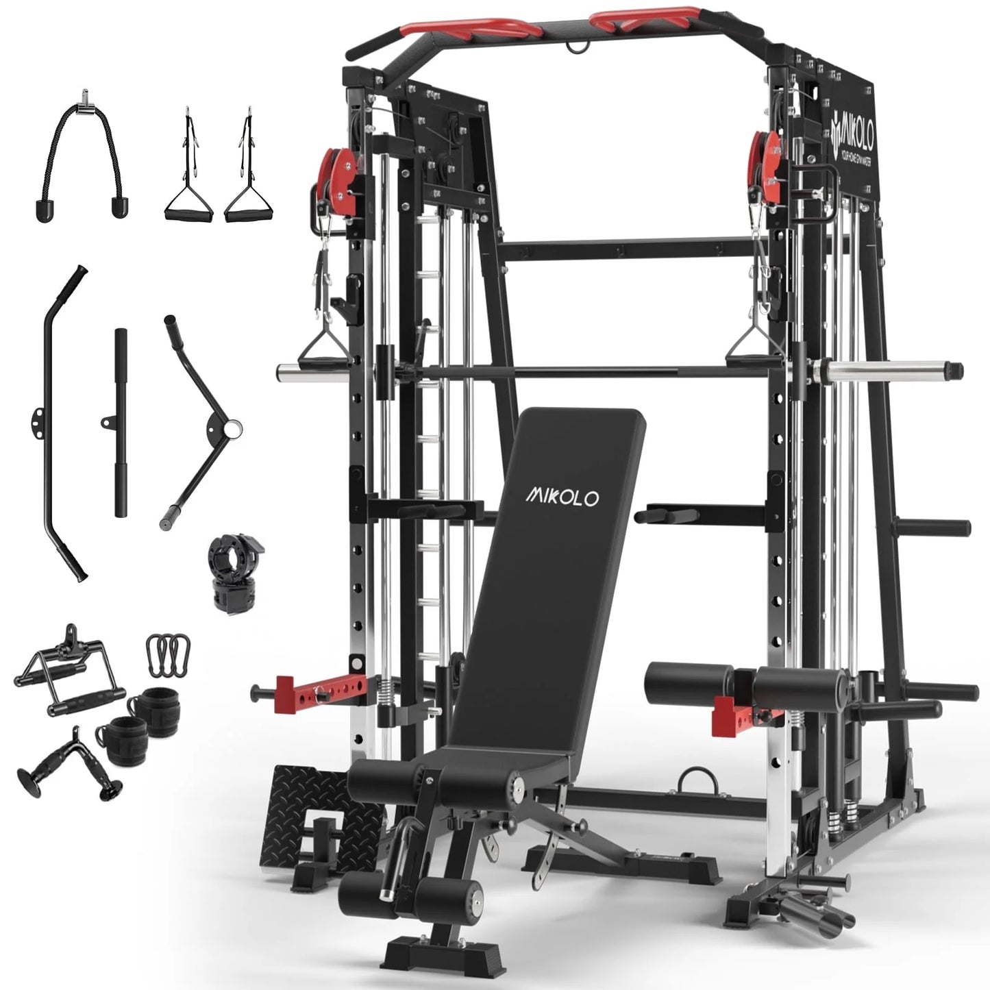 Ultimate Smith Machine Home Gym: 2200 Lbs Power Rack Cage with Multi-Function Cable Crossover and Complete Home Package