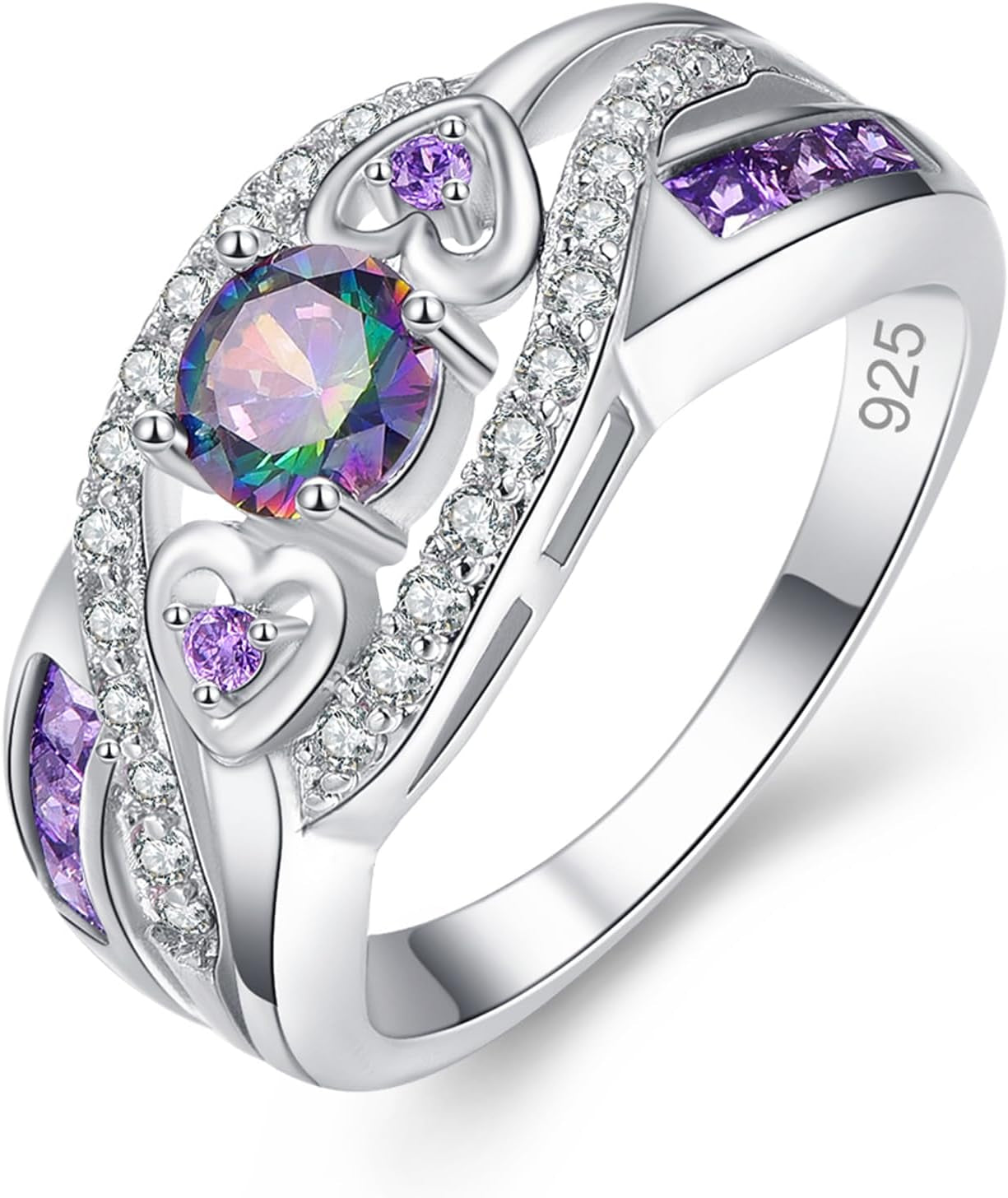 Stunning 925 Sterling Silver Rainbow Topaz Wedding Ring Band - A Dazzling Choice for Every Occasion