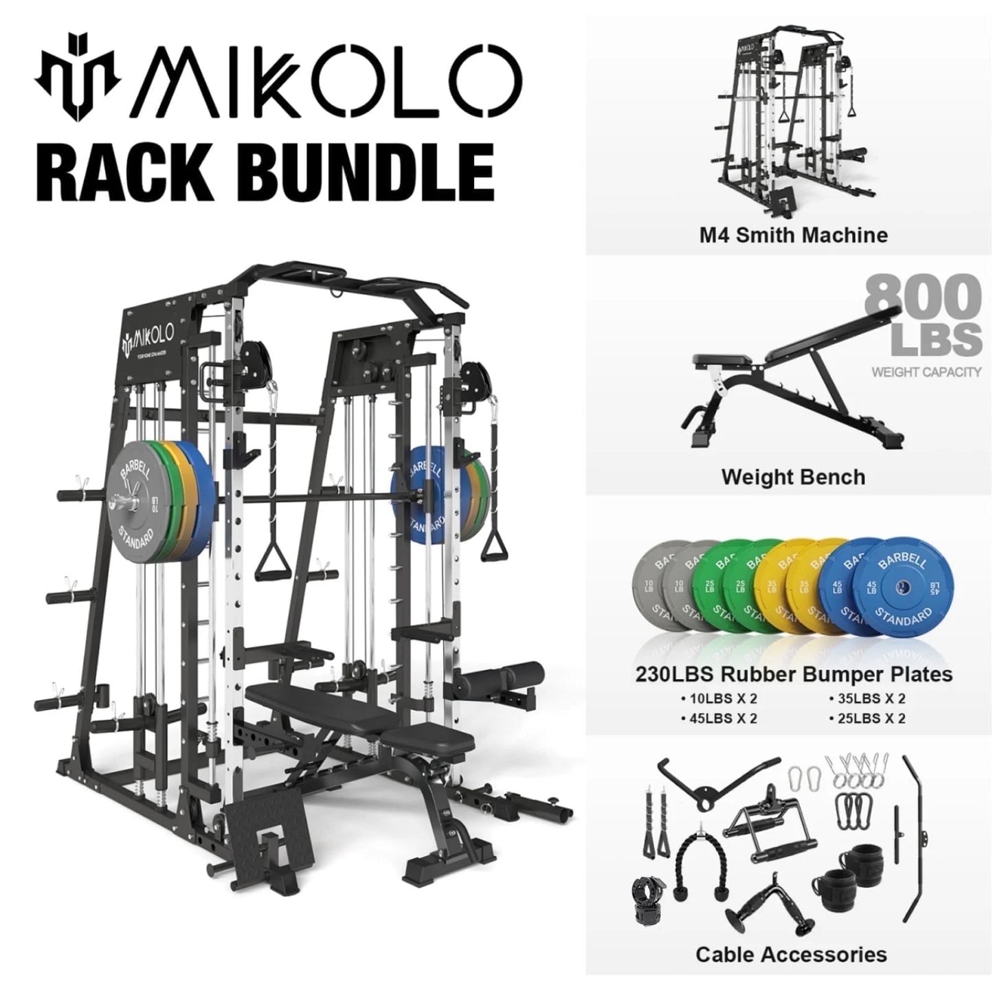 Ultimate Smith Machine Home Gym - 2200 Lbs Power Rack with Cable Crossover, 360° Landmine Attachment and Complete Strength Training Solutions