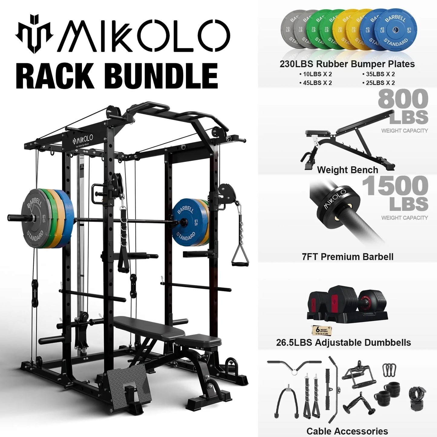 Ultimate Power Rack Cage: 1500 Lbs Weight Rack with Versatile Cable Crossover Machine – Multi-Function Squat Rack Featuring J Hooks, Dip Bars, and Landmine for Your Home Gym (Red)