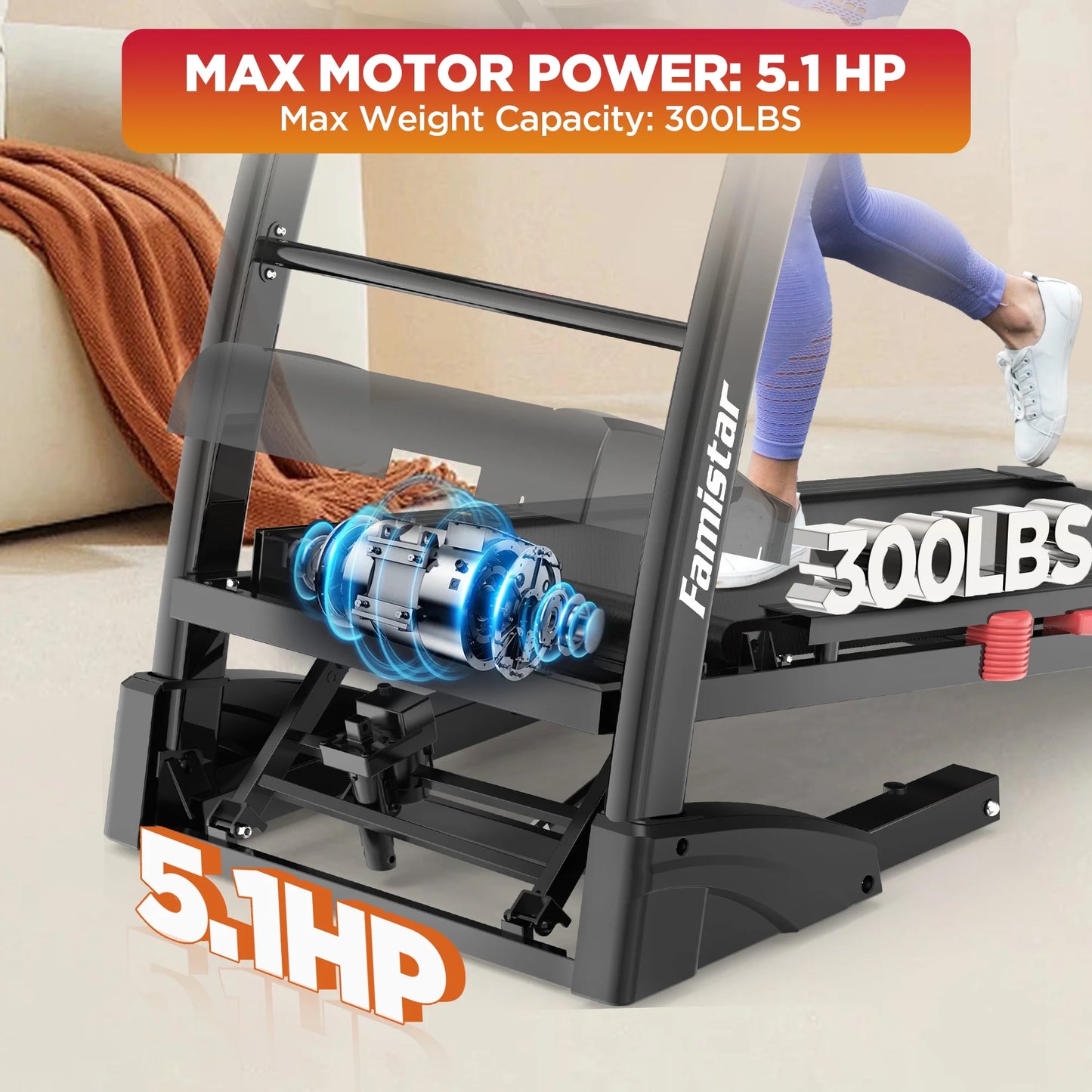 Unleash Your Fitness Potential with the 5.1HP Portable Folding Treadmill - 15% Auto Incline, 300 LB Capacity, and FREE APP Control!
