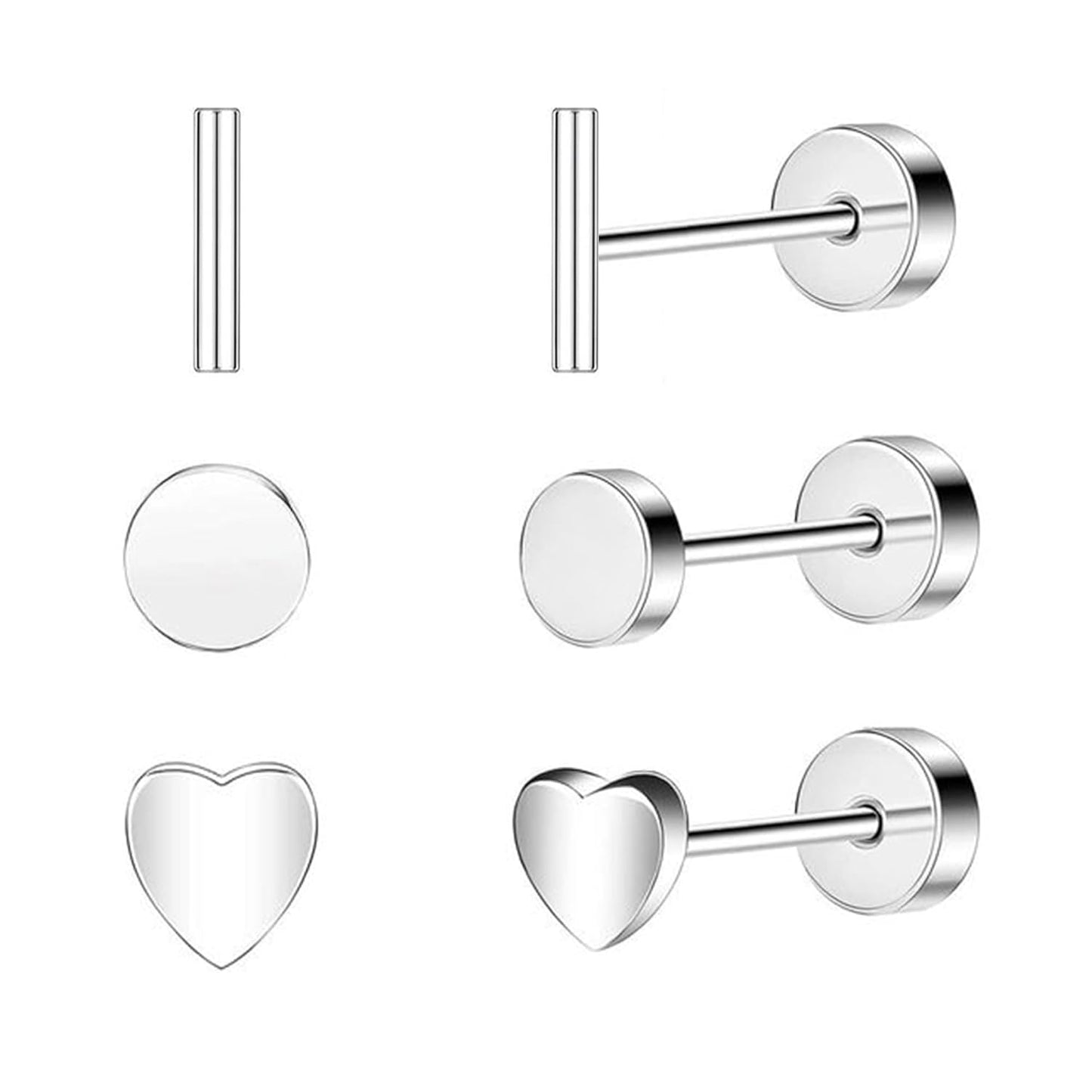 Elevate Your Style with 2 Pairs of Dazzling CZ Flat Back Stud Earrings - Perfect for Cartilage and Everyday Wear!