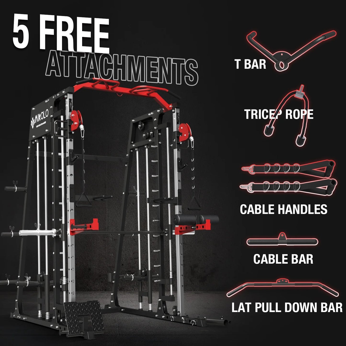 Ultimate Smith Machine Home Gym - 2200 Lbs Power Rack with Cable Crossover, 360° Landmine Attachment and Complete Strength Training Solutions