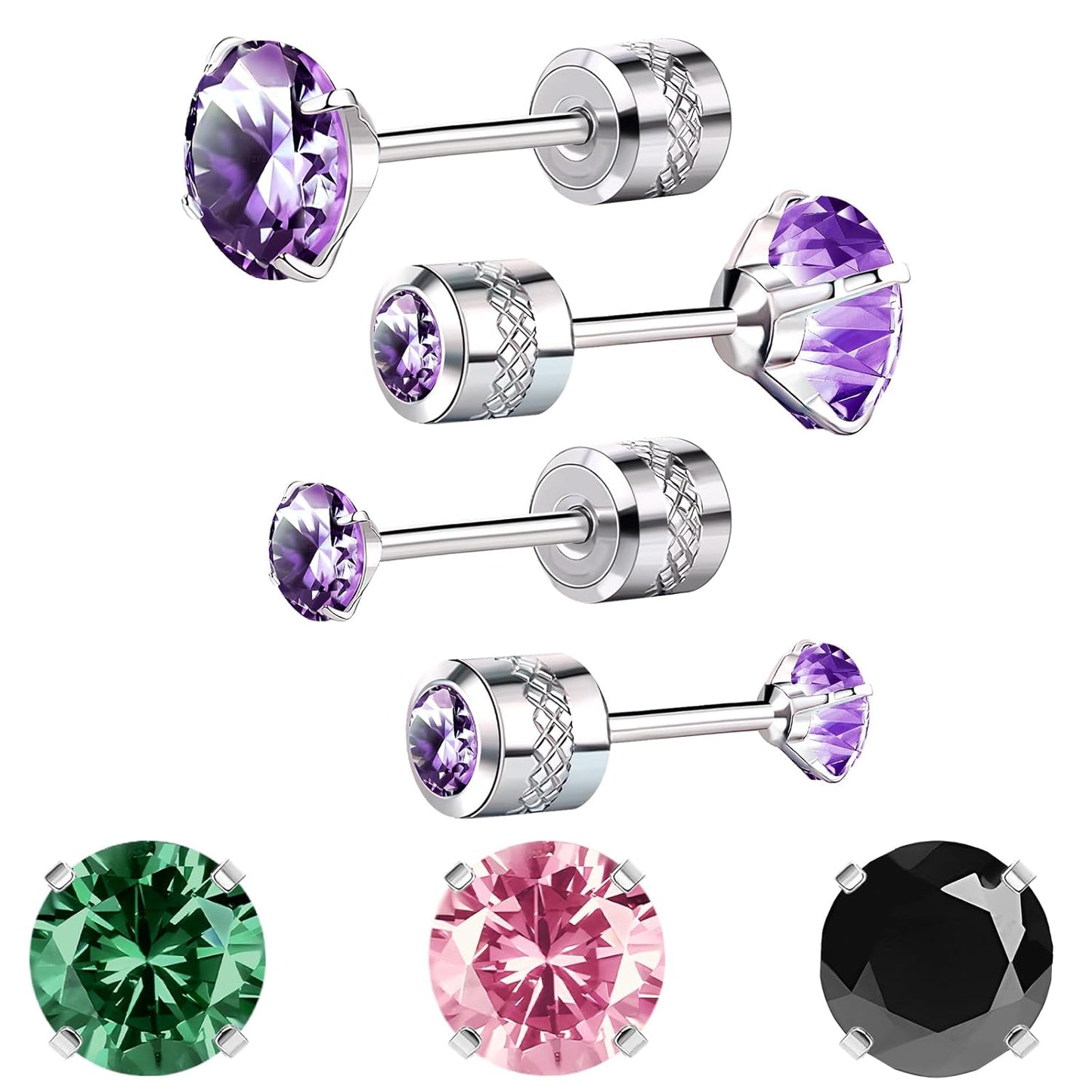 Elegant Resizable Black Stud Earrings for Women - Hypoallergenic Flat Back Nap Earrings in 3mm and 5mm for Sensitive Ears, Perfect as Birthday Gifts