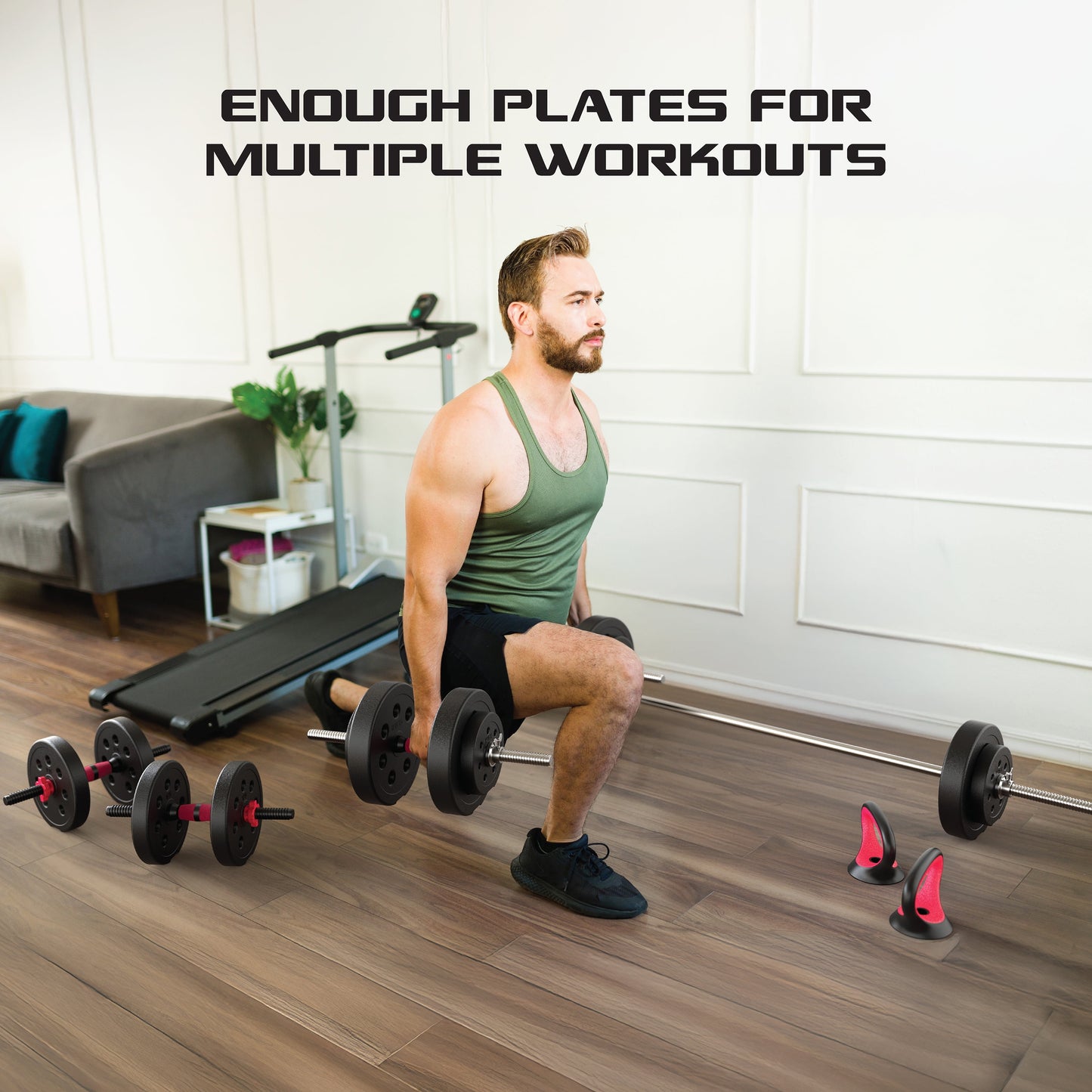 Transform Your Home Workouts with the FitRx 100Lbs Adjustable Dumbbells, Kettlebells, and Barbell Weight Set
