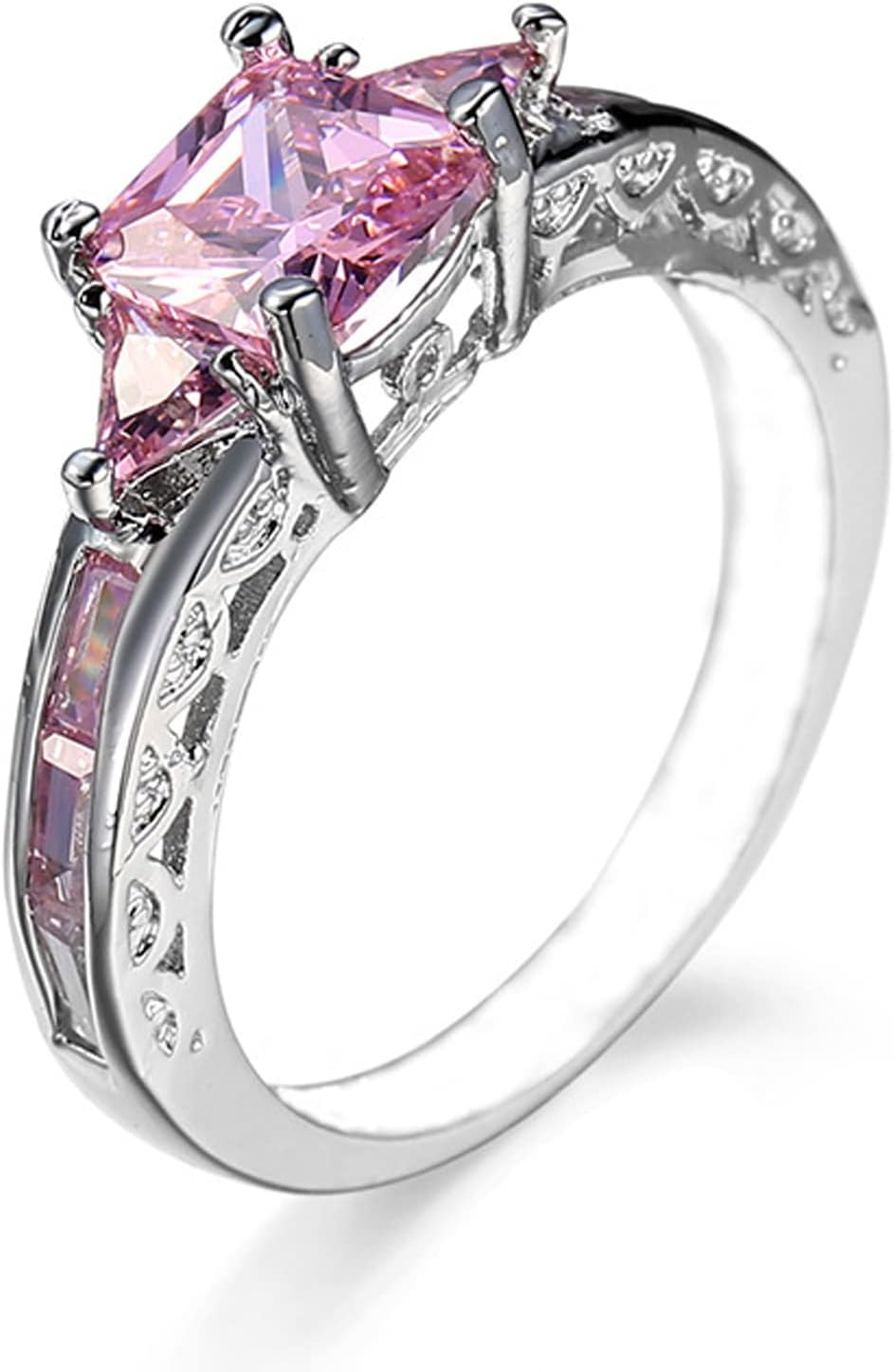 Exquisite 925 Sterling Silver Princess Cut Blue Sapphire 3 Stone Promise Ring for Women