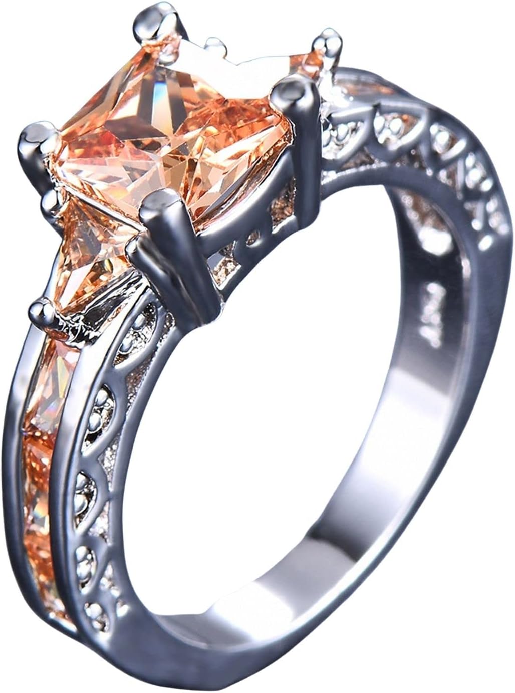 Exquisite 925 Sterling Silver Princess Cut Blue Sapphire 3 Stone Promise Ring for Women