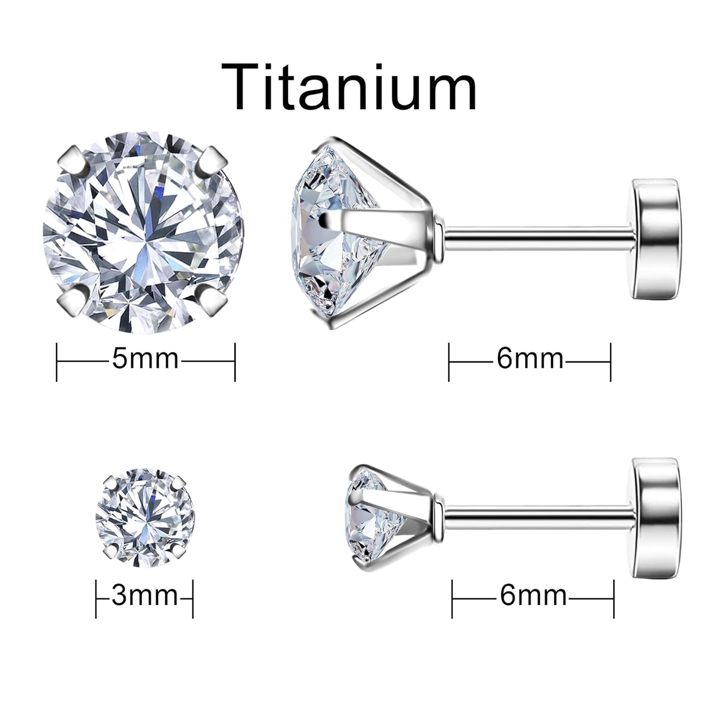 Elevate Your Style with 2 Pairs of Dazzling CZ Flat Back Stud Earrings - Perfect for Cartilage and Everyday Wear!