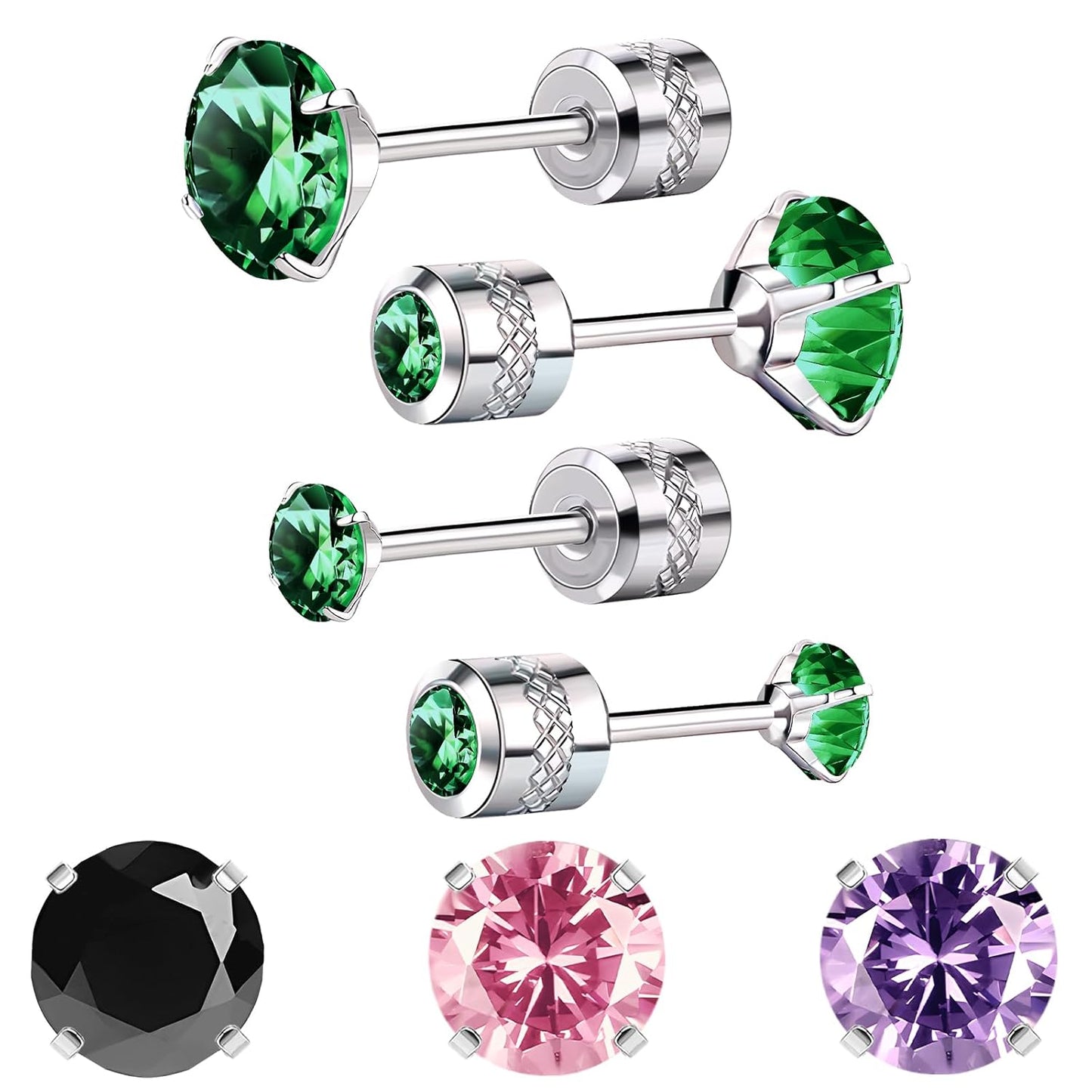 Elegant Resizable Black Stud Earrings for Women - Hypoallergenic Flat Back Nap Earrings in 3mm and 5mm for Sensitive Ears, Perfect as Birthday Gifts