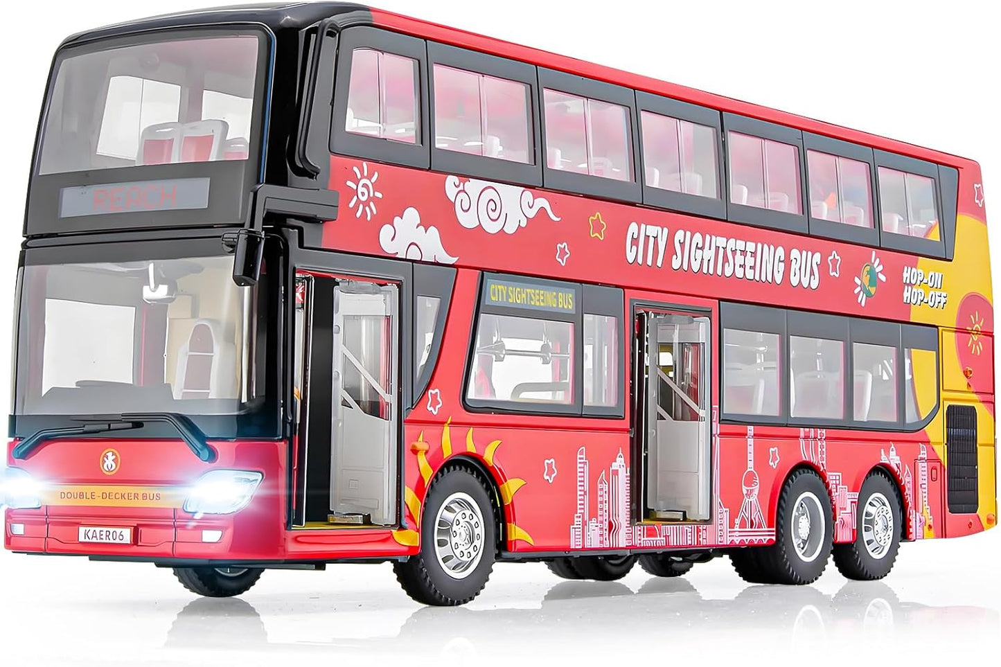 Exciting Silver 1/42 Scale Diecast Double Decker City Bus Toy - Light-Up Features & Openable Doors for Endless Imaginative Play - Perfect Gift for Young Bus Enthusiasts!