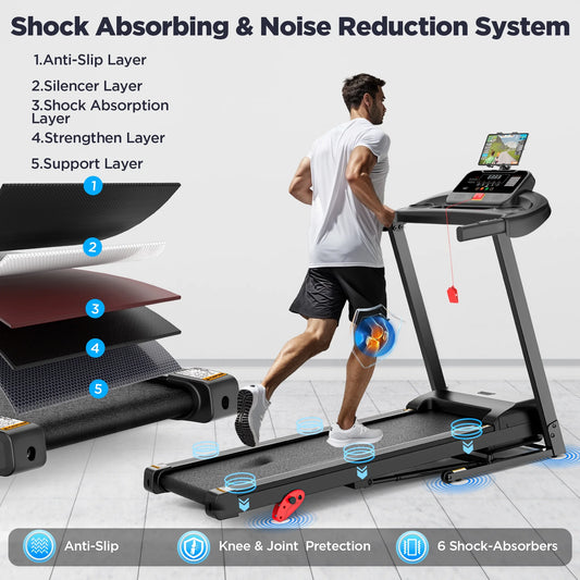 300Lbs Capacity Folding Incline Treadmill: Versatile Home Running Machine with 64+ Programs, Virtual APP Control, and Adjustable iPad Holder