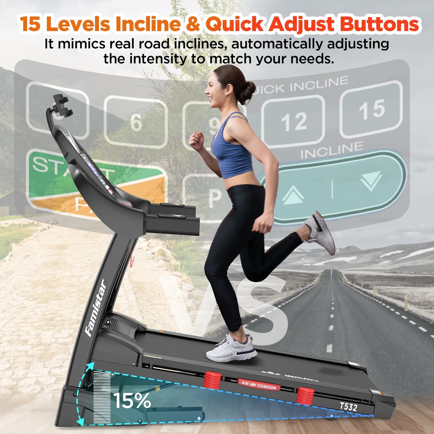 Unleash Your Fitness Potential with the 5.1HP Portable Folding Treadmill - 15% Auto Incline, 300 LB Capacity, and FREE APP Control!