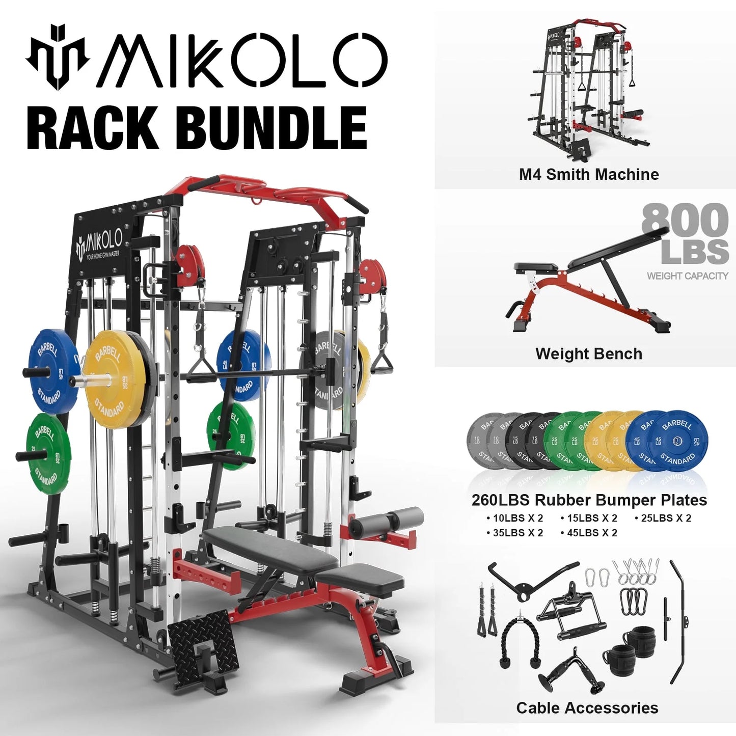 Ultimate Smith Machine Home Gym - 2200 Lbs Power Rack with Cable Crossover, 360° Landmine Attachment and Complete Strength Training Solutions