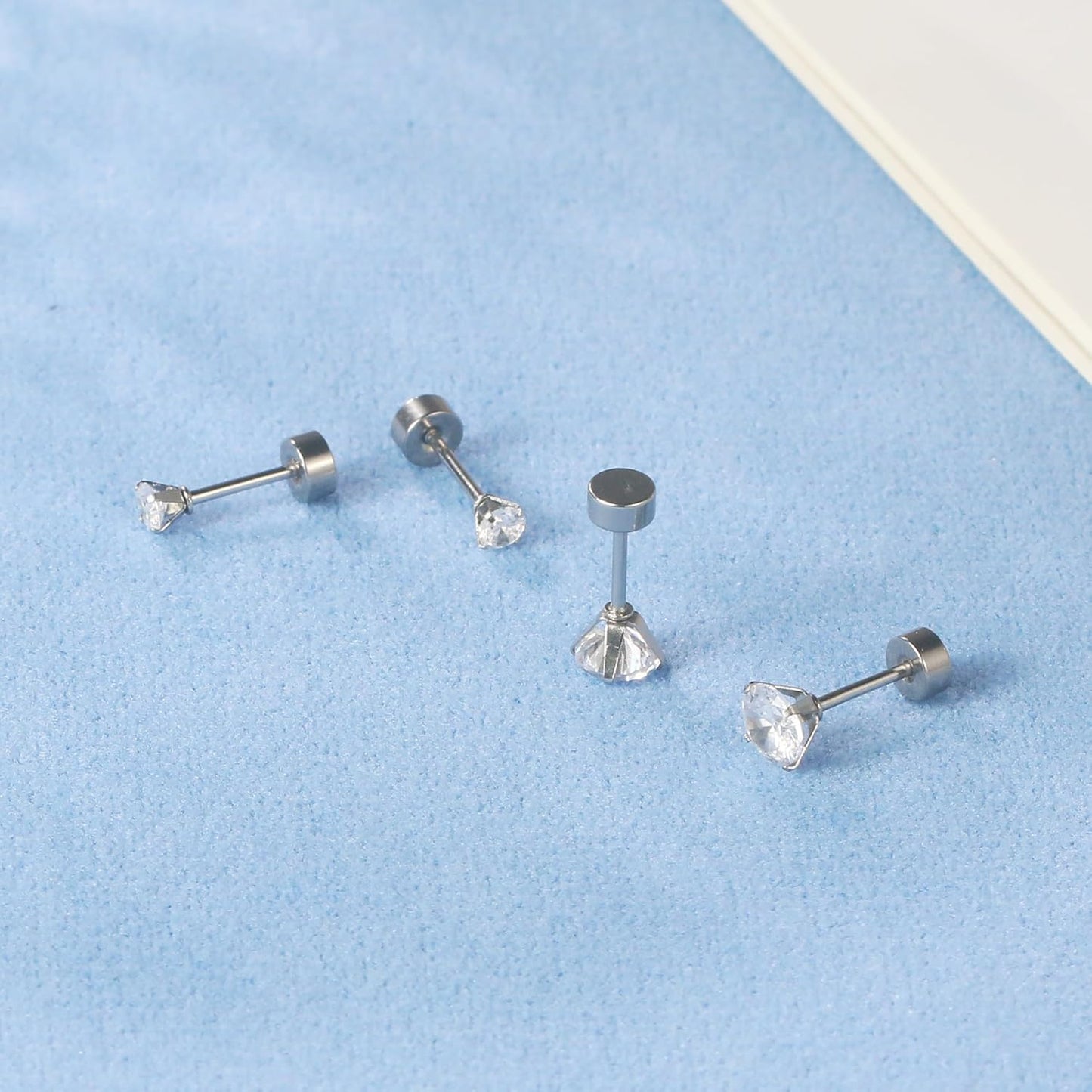 Elevate Your Style with 2 Pairs of Dazzling CZ Flat Back Stud Earrings - Perfect for Cartilage and Everyday Wear!