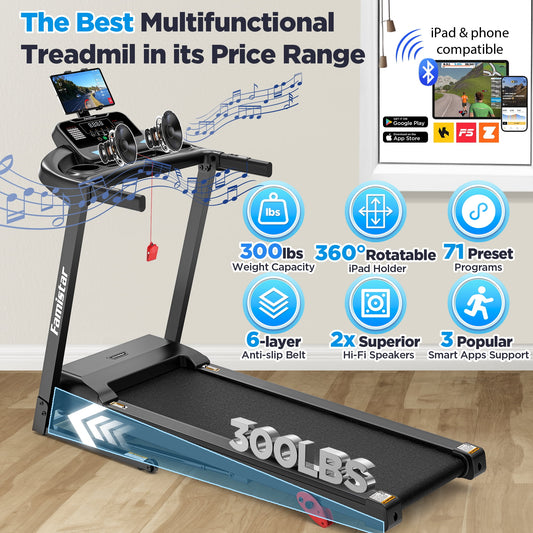 Unleash Your Fitness Potential with the Home Portable Folding Electric Treadmill - Adjustable Incline, 64 Programs, 7.5 MPH Speed, and Bluetooth Speakers for Ultimate Workout Experience!
