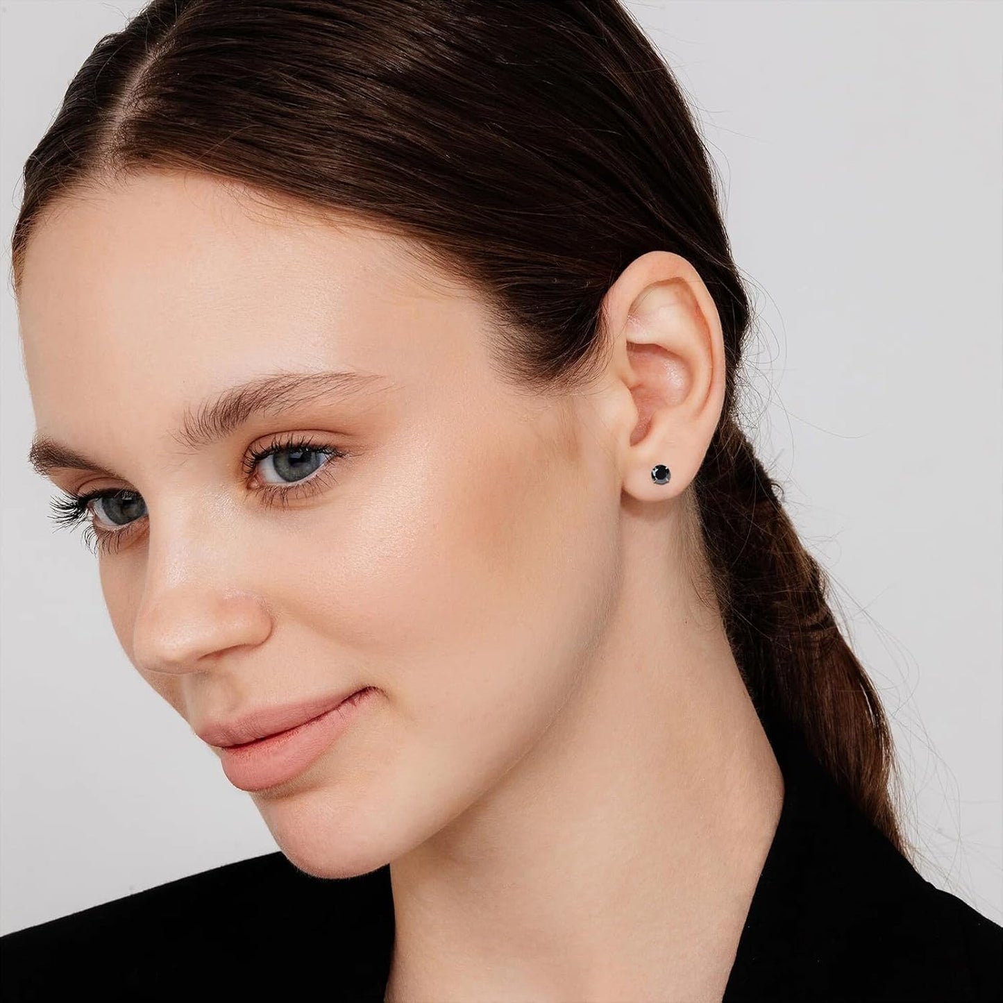 Elegant Resizable Black Stud Earrings for Women - Hypoallergenic Flat Back Nap Earrings in 3mm and 5mm for Sensitive Ears, Perfect as Birthday Gifts