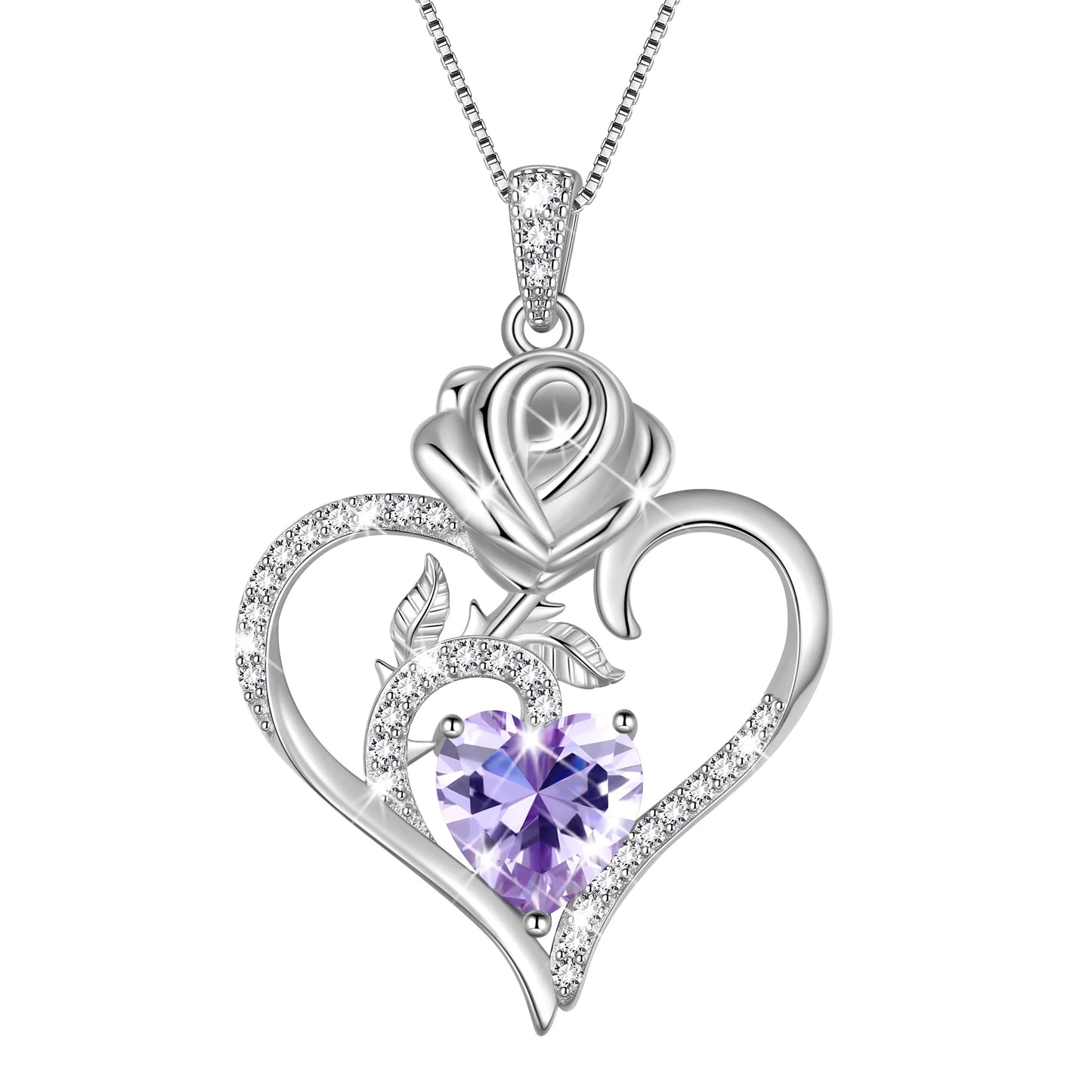 Exquisite 925 Sterling Silver Heart Rose Birthstone Necklace Featuring September Blue Sapphire – The Perfect Gift for Her on Special Occasions!