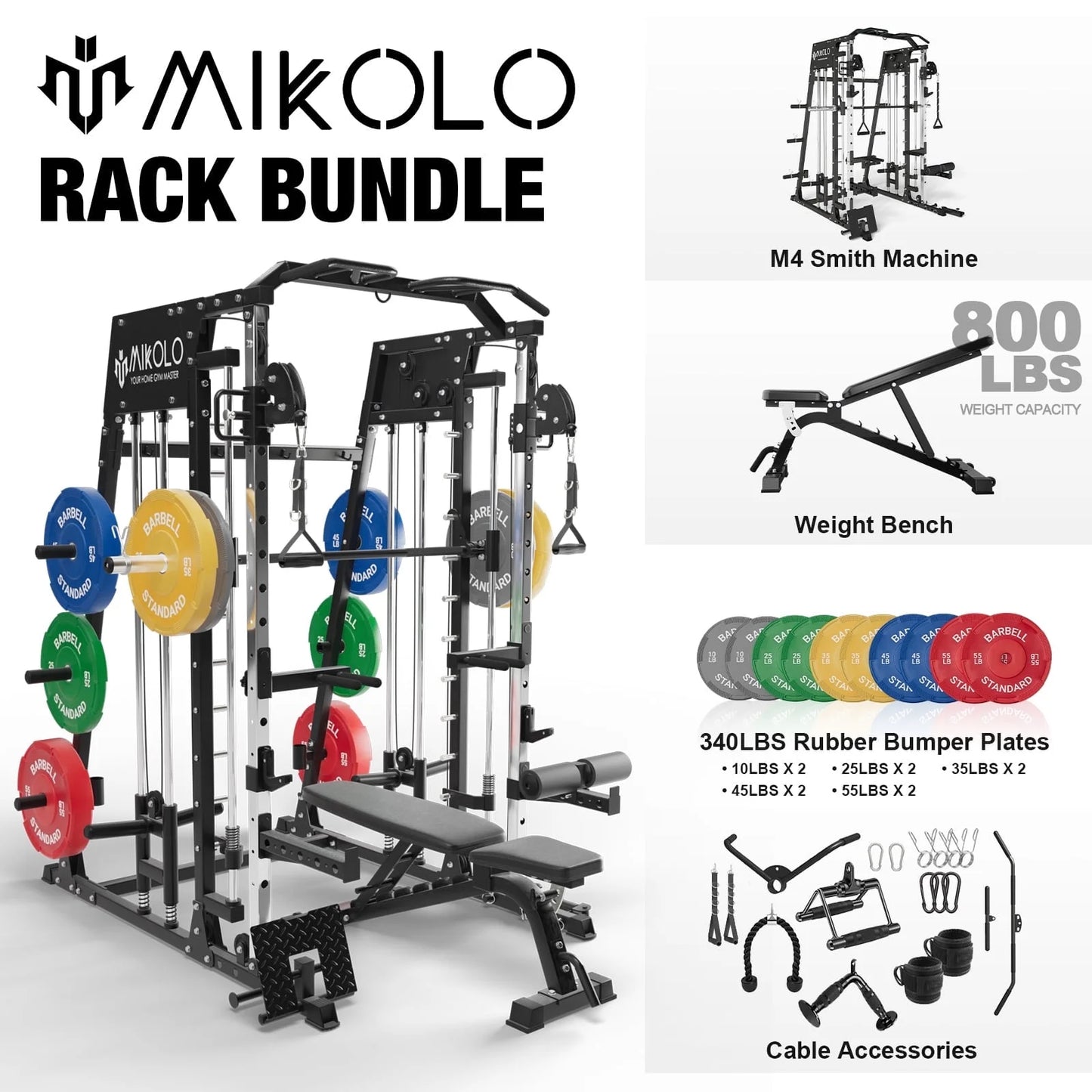 Ultimate Smith Machine Home Gym - 2200 Lbs Power Rack with Cable Crossover, 360° Landmine Attachment and Complete Strength Training Solutions