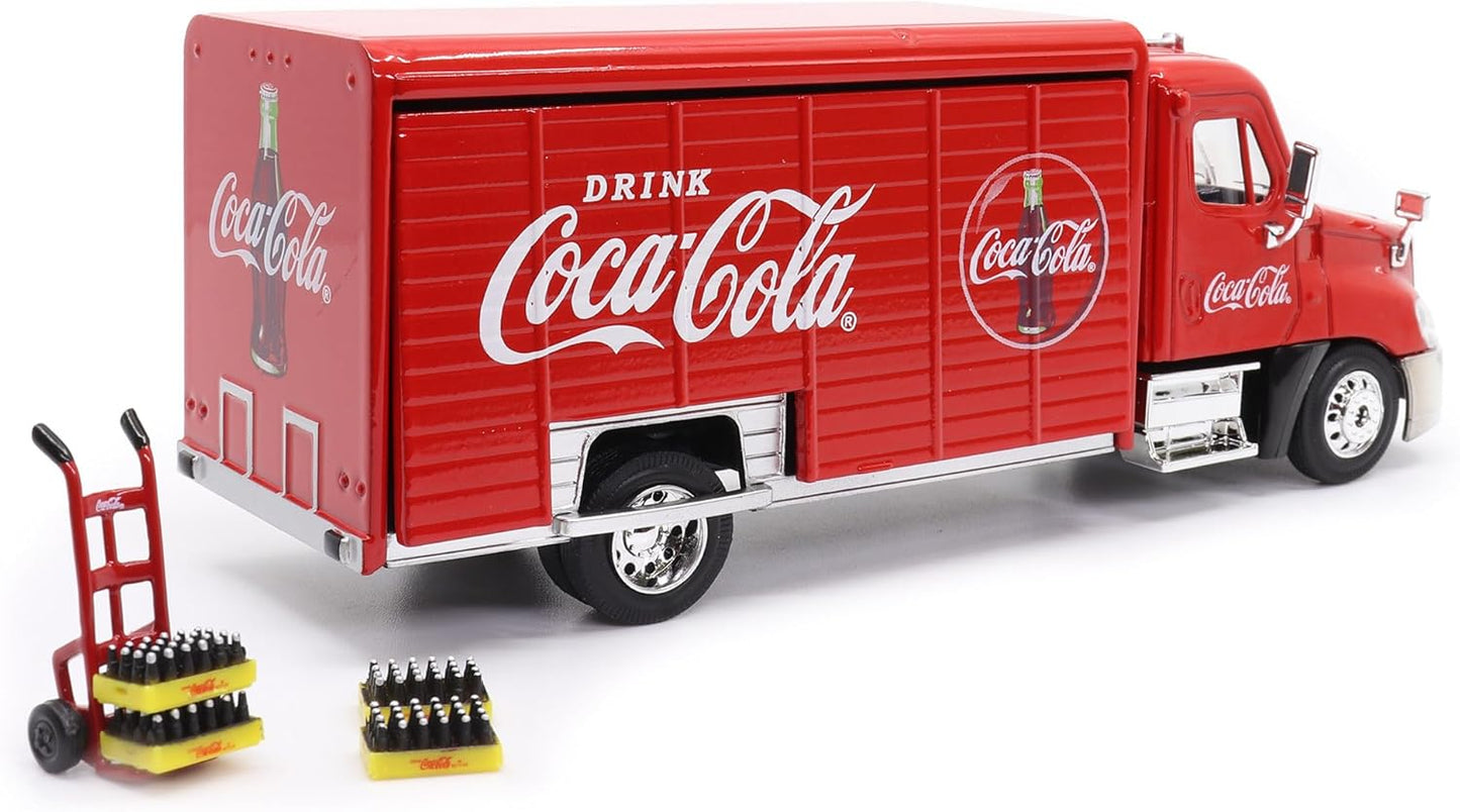 Meticulously Crafted 1:50 Scale Coca-Cola Beverage Delivery Truck with Functional Sliding Doors, Handcart, and 2 Removable Bottle Cases - A Collector's Dream!