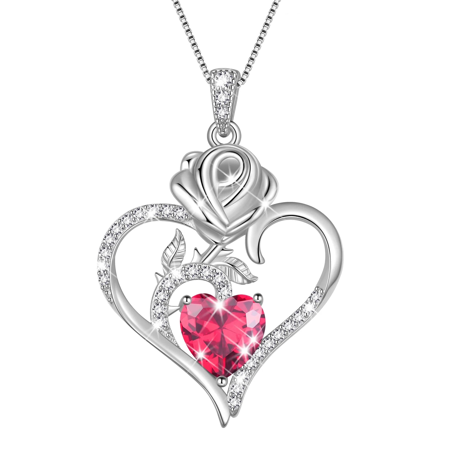 Exquisite 925 Sterling Silver Heart Rose Birthstone Necklace Featuring September Blue Sapphire – The Perfect Gift for Her on Special Occasions!