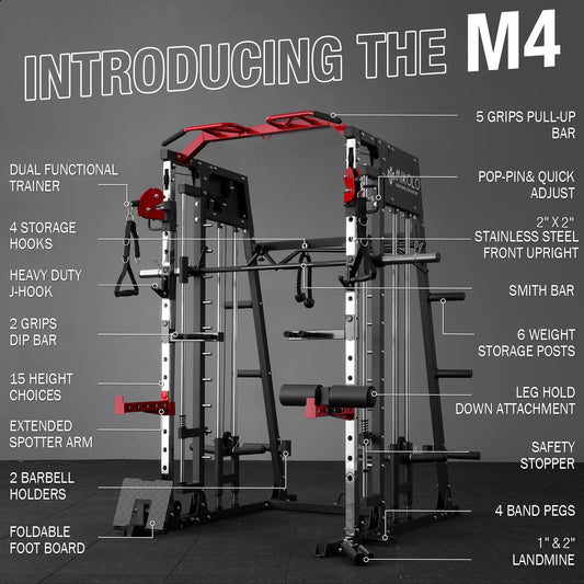 Ultimate Smith Machine Home Gym - 2200 Lbs Power Rack with Cable Crossover, 360° Landmine Attachment and Complete Strength Training Solutions