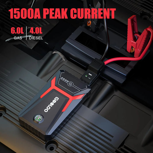 Power Up Your Adventures with the GOOLOO 1500A Peak Car Jump Starter - The Ultimate Portable Battery Booster for Gas & Diesel Engines