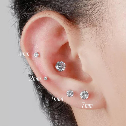 Elevate Your Style with 2 Pairs of Dazzling CZ Flat Back Stud Earrings - Perfect for Cartilage and Everyday Wear!