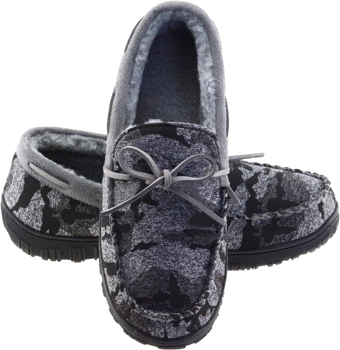 Men'S Moccasin Slippers Memory Foam Warm Plush House Slippers, Indoor Outdoor Comfortable Winter House Shoes