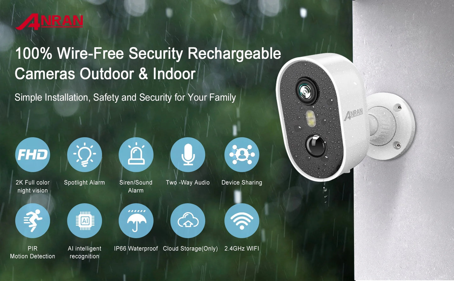 Experience Ultimate Security with the 2K Wireless Outdoor Security Camera - Waterproof, Rechargeable, and Equipped with Color Night Vision and 2-Way Audio
