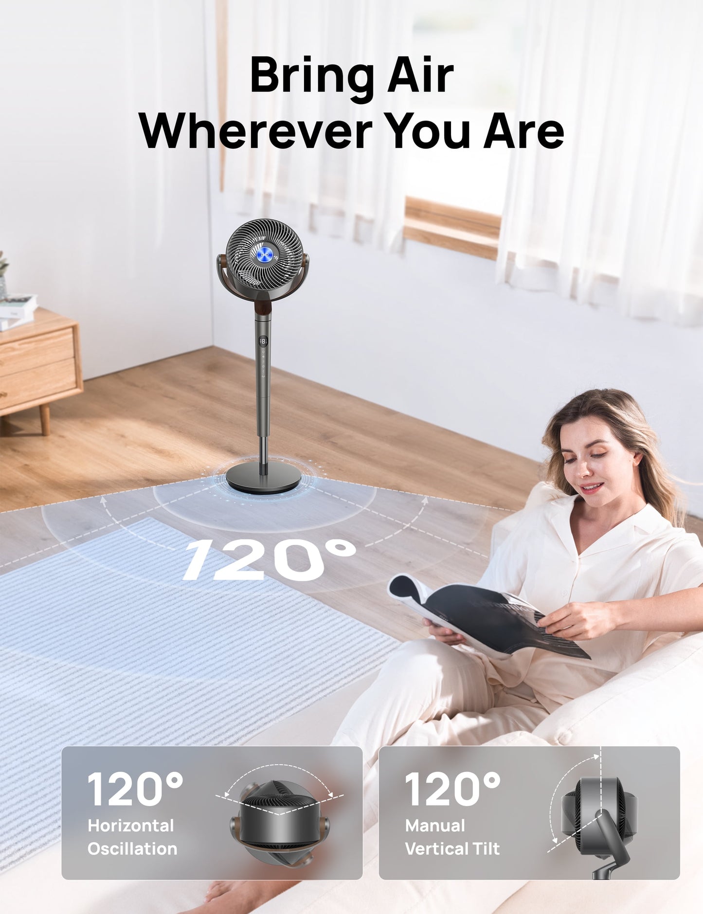 Ultimate Quiet Pedestal Fan with 8 Speeds and 3 Modes - 120° Oscillation, Remote Control, and Adjustable Height for Maximum Comfort