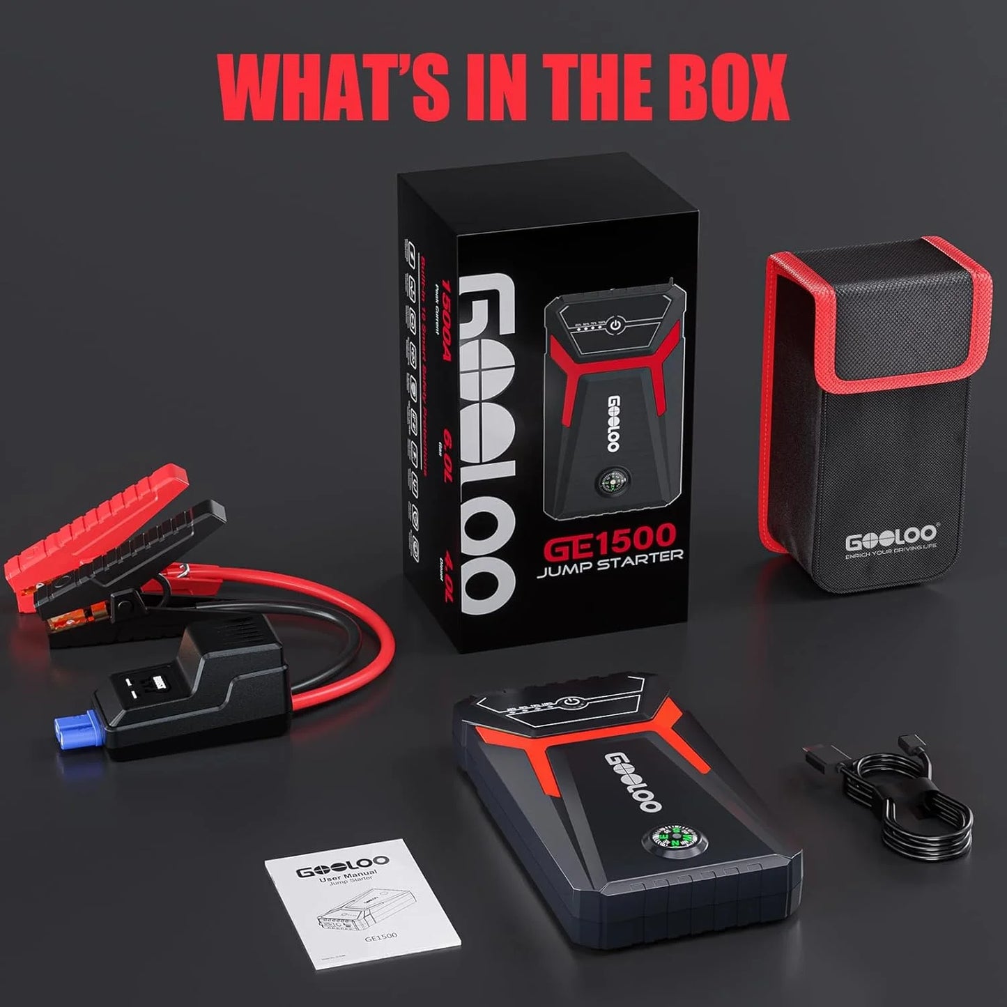 Power Up Your Adventures with the GOOLOO 1500A Peak Car Jump Starter - The Ultimate Portable Battery Booster for Gas & Diesel Engines